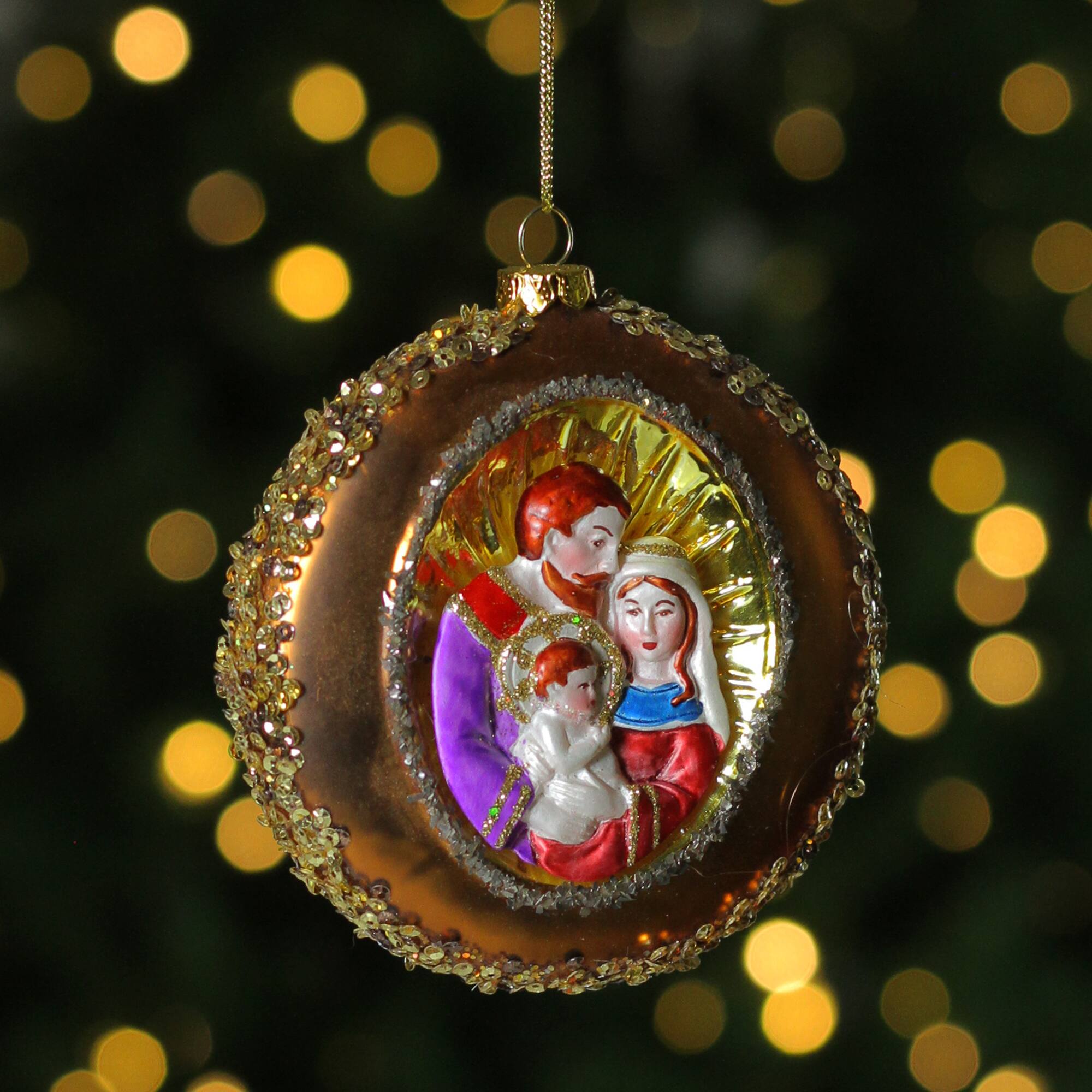 4&#x22; Joseph, Mary &#x26; Baby Jesus Glass Disc Ornament