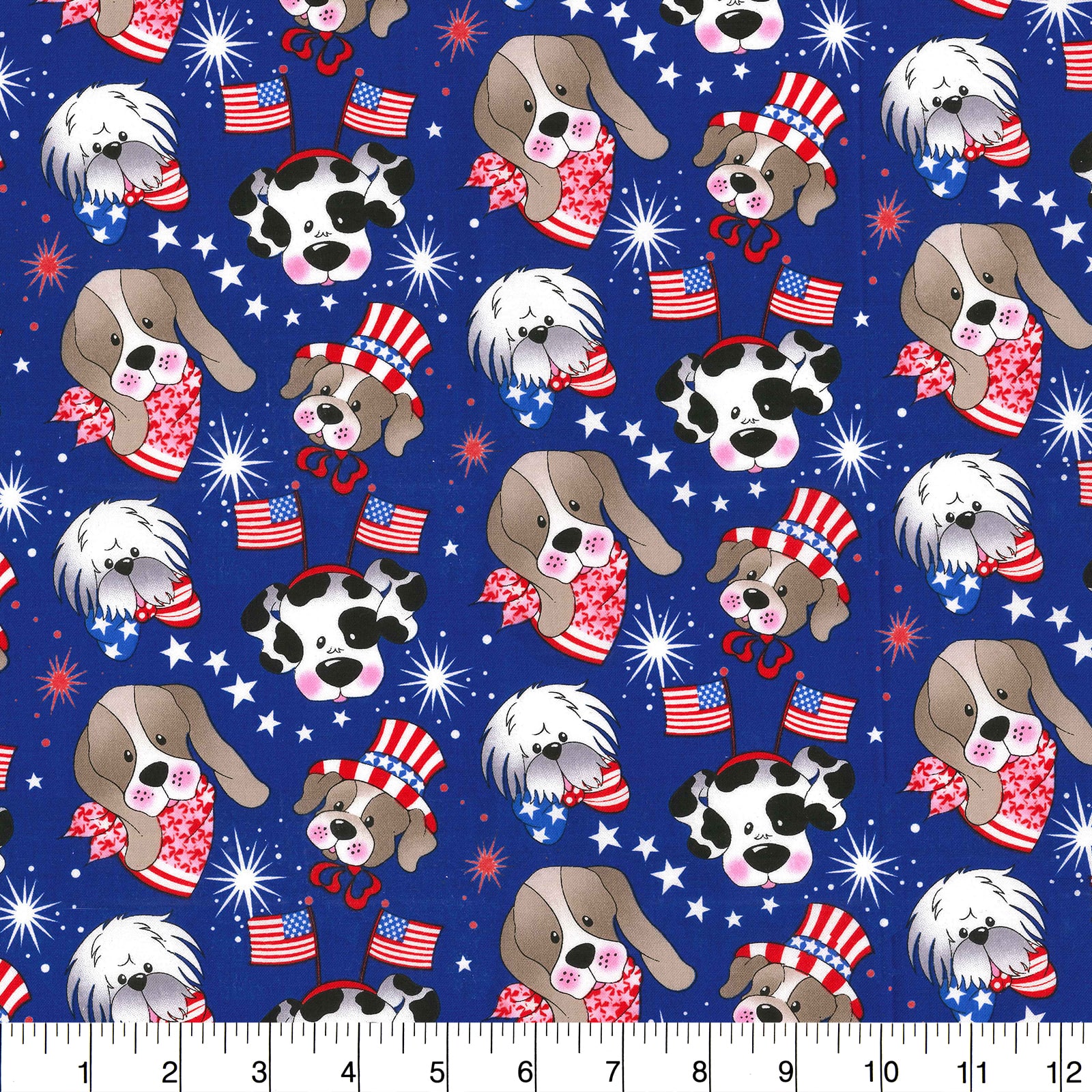 Fabric Traditions Blue Patriotic Pups Novelty Cotton Fabric