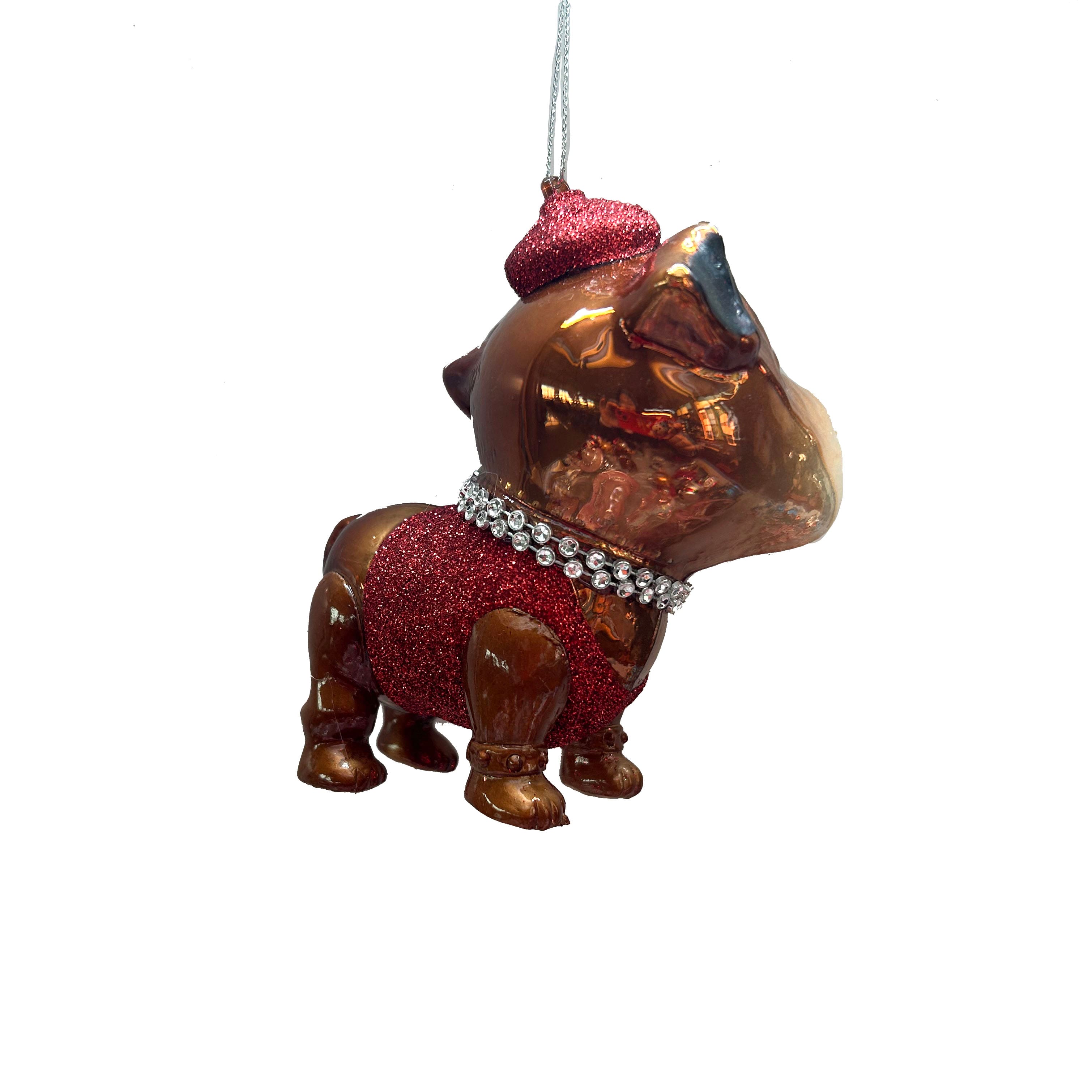 4&#x22; Brown &#x26; Red Bulldog with Bling Glass Ornament by Ashland&#xAE;