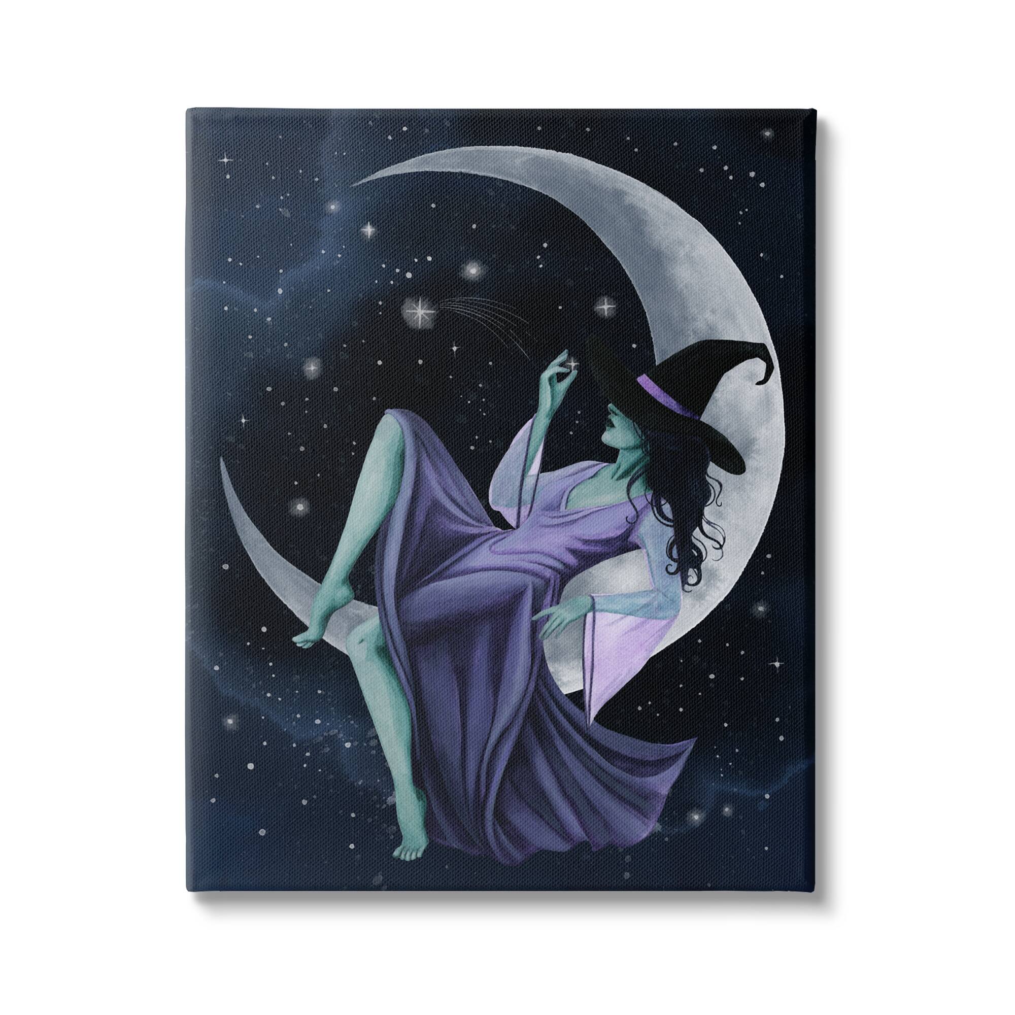 Stupell Industries Witch Relaxing Crescent Moon Canvas Wall Art
