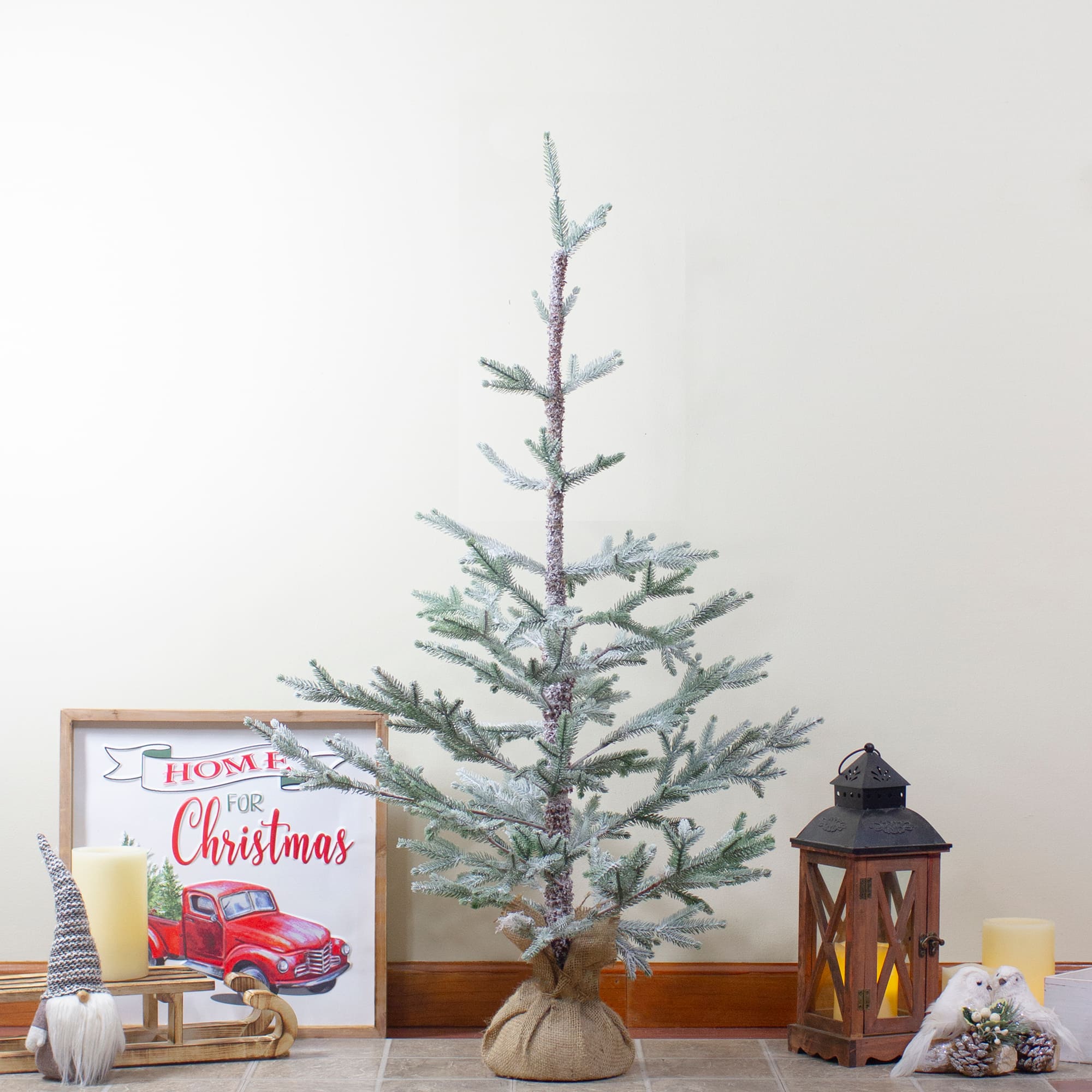 3ft. Unlit Snow-Covered Slim Pine Artificial Christmas Tree in Jute Base