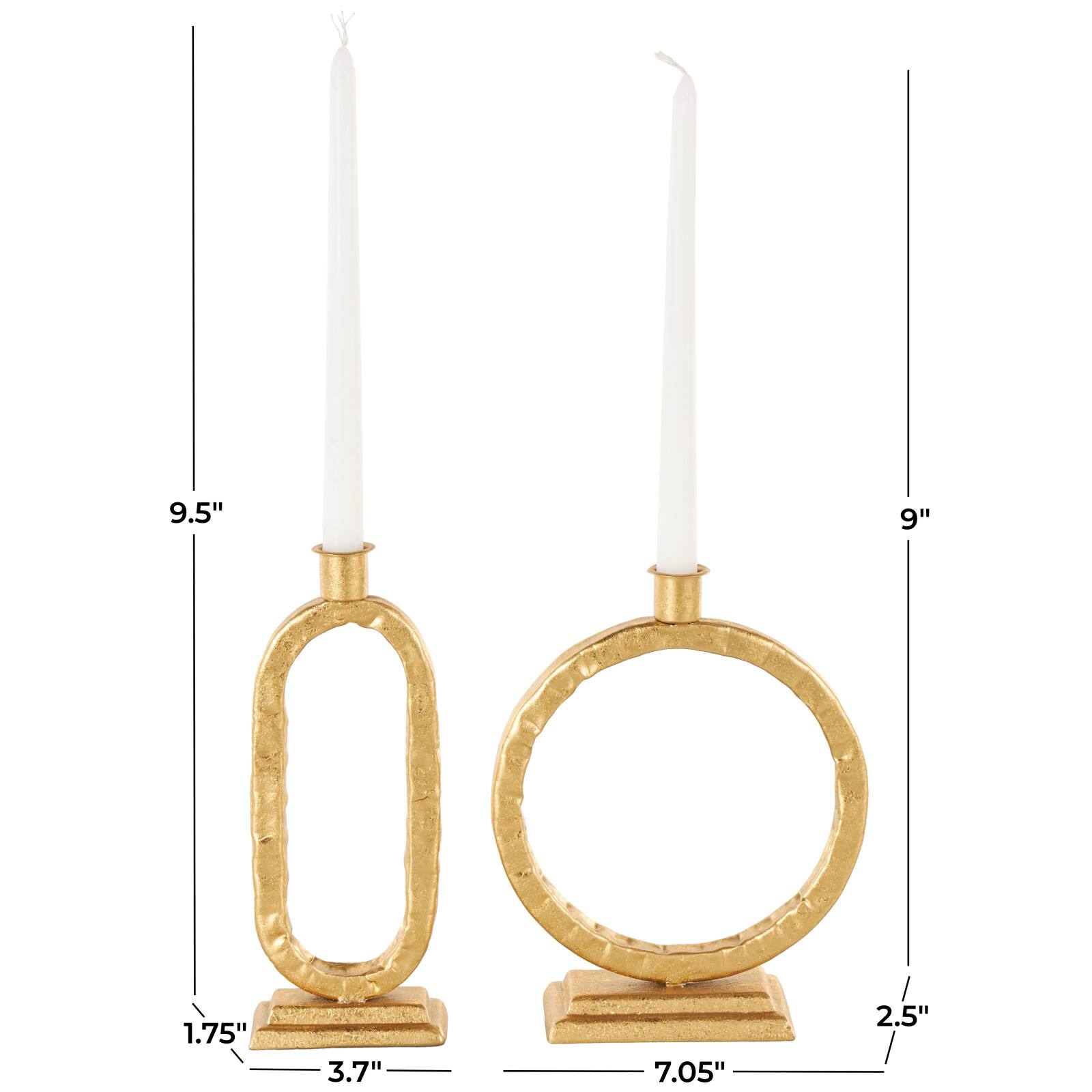 Gold Metal Tapered Candle Holder with Rectangle Base, 2ct.