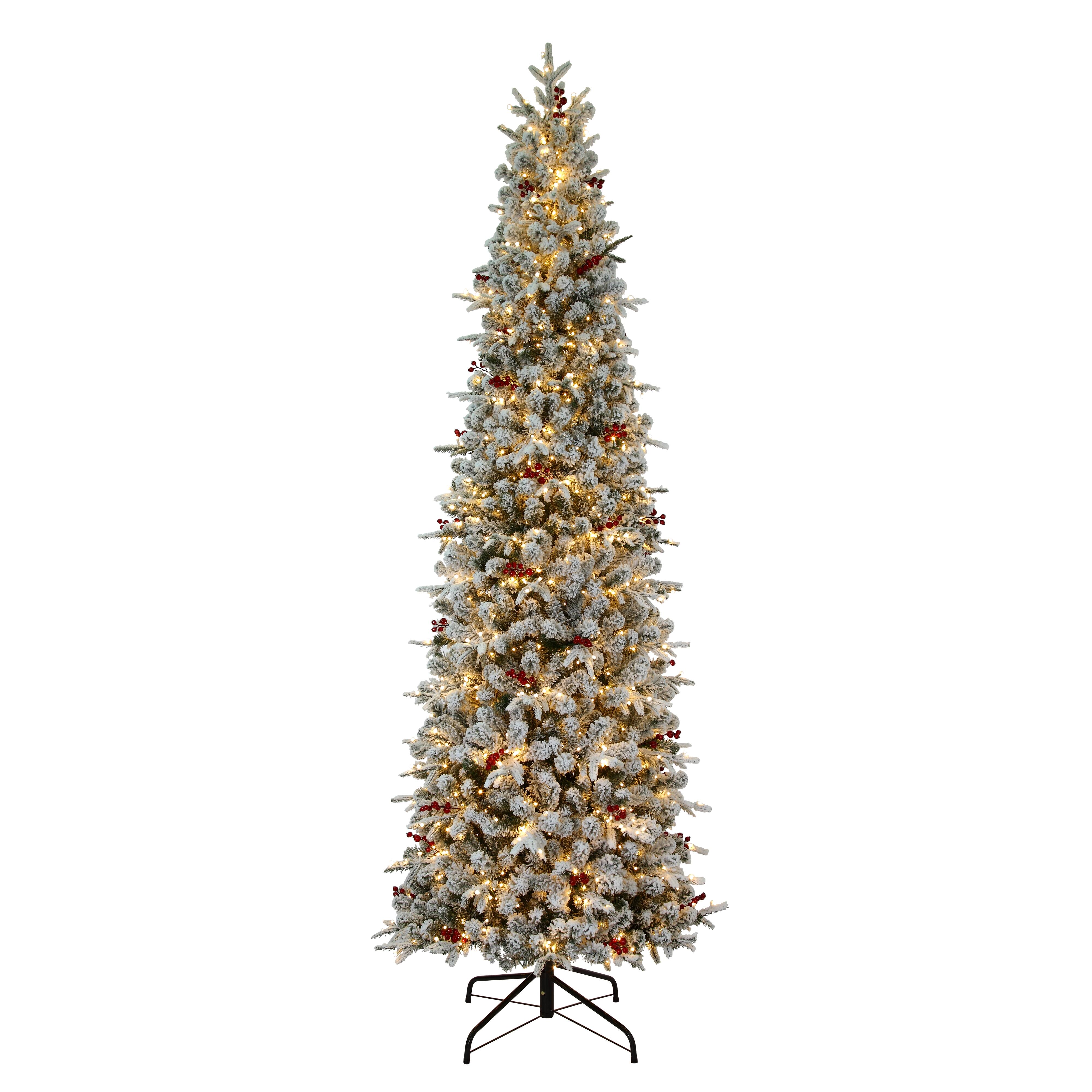 9ft. Pre-Lit Flocked Lexington Artificial Fir Christmas Tree, Warm White LED Lights | LED White ...