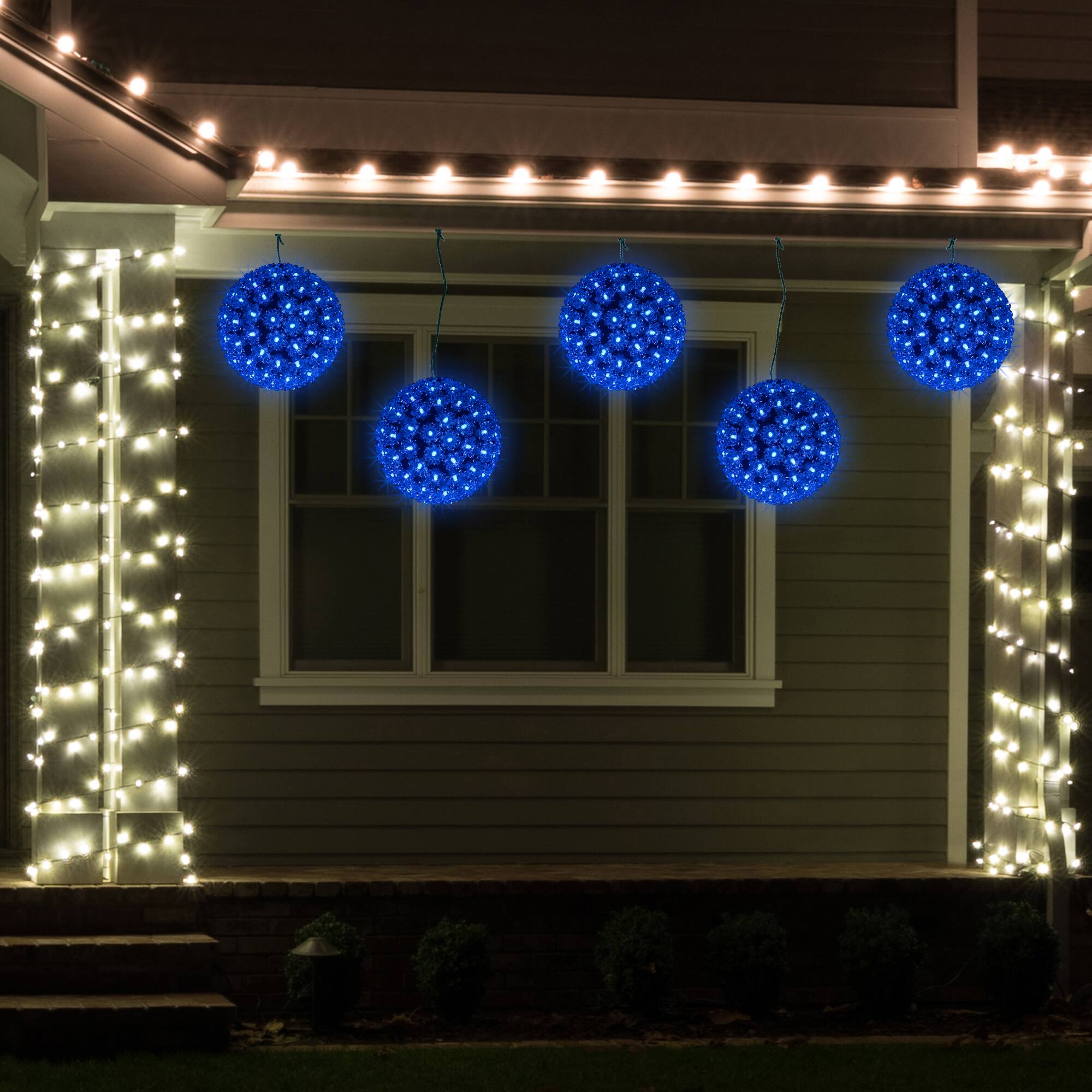 LED Lighted Hanging Starlight Sphere Outdoor Christmas Decoration- 7.5" - Blue Lights