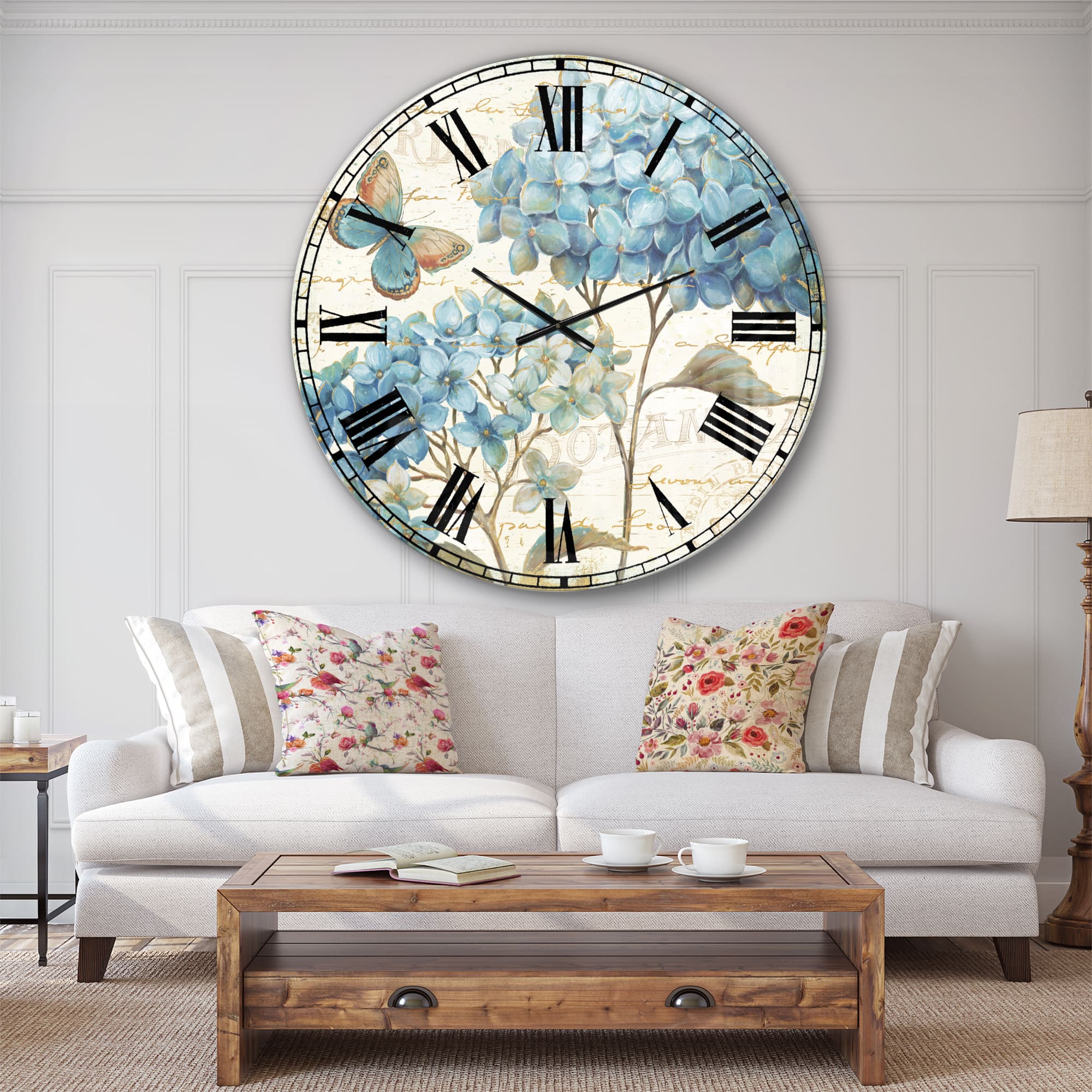 Designart Butterfly Blue Garden II Traditional Wall Clock