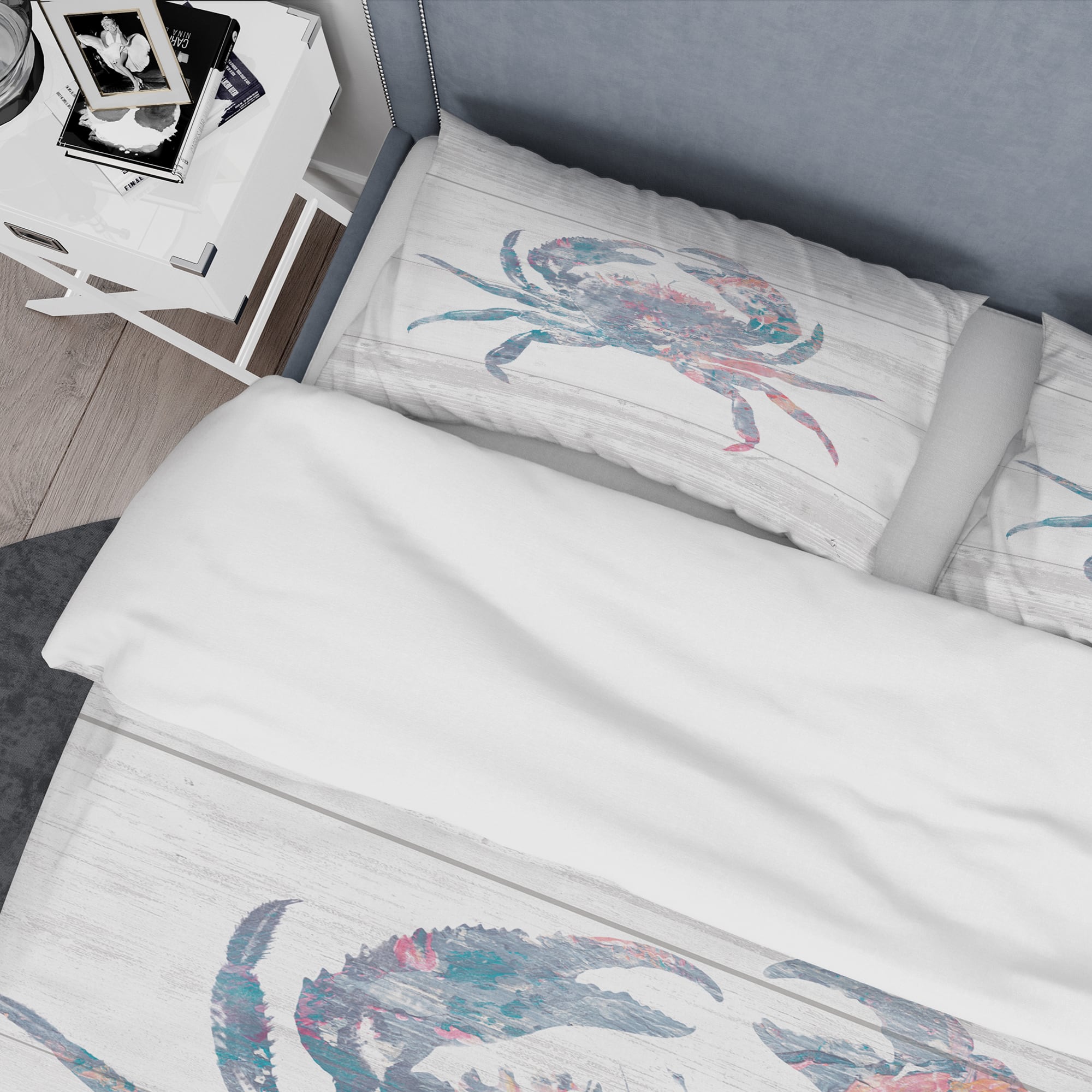 Designart &#x27;Pink Crab Ocean Life&#x27; Coastal Bedding Set - Duvet Cover &#x26; Shams