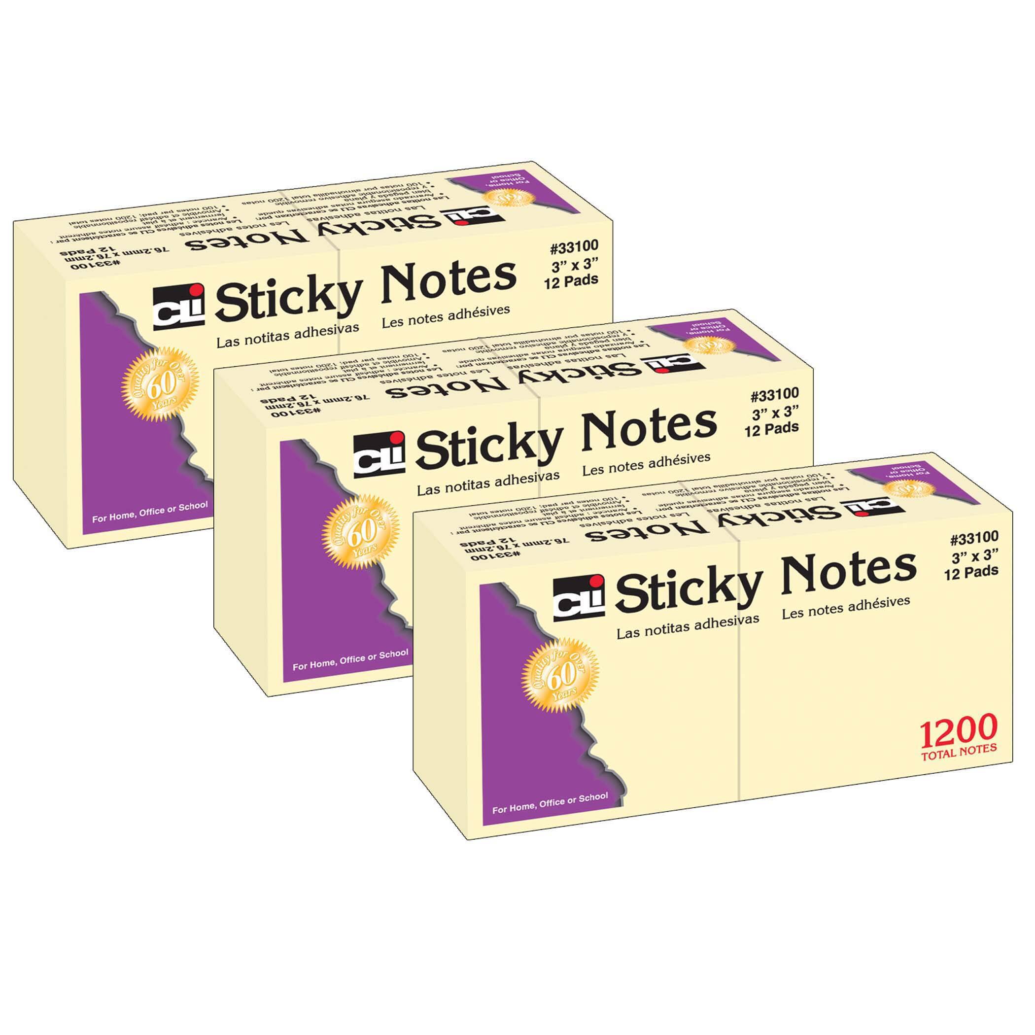 Charles Leonard 3&#x22; x 3&#x22; Yellow Sticky Notes, 36 Pads of 100 Sheets