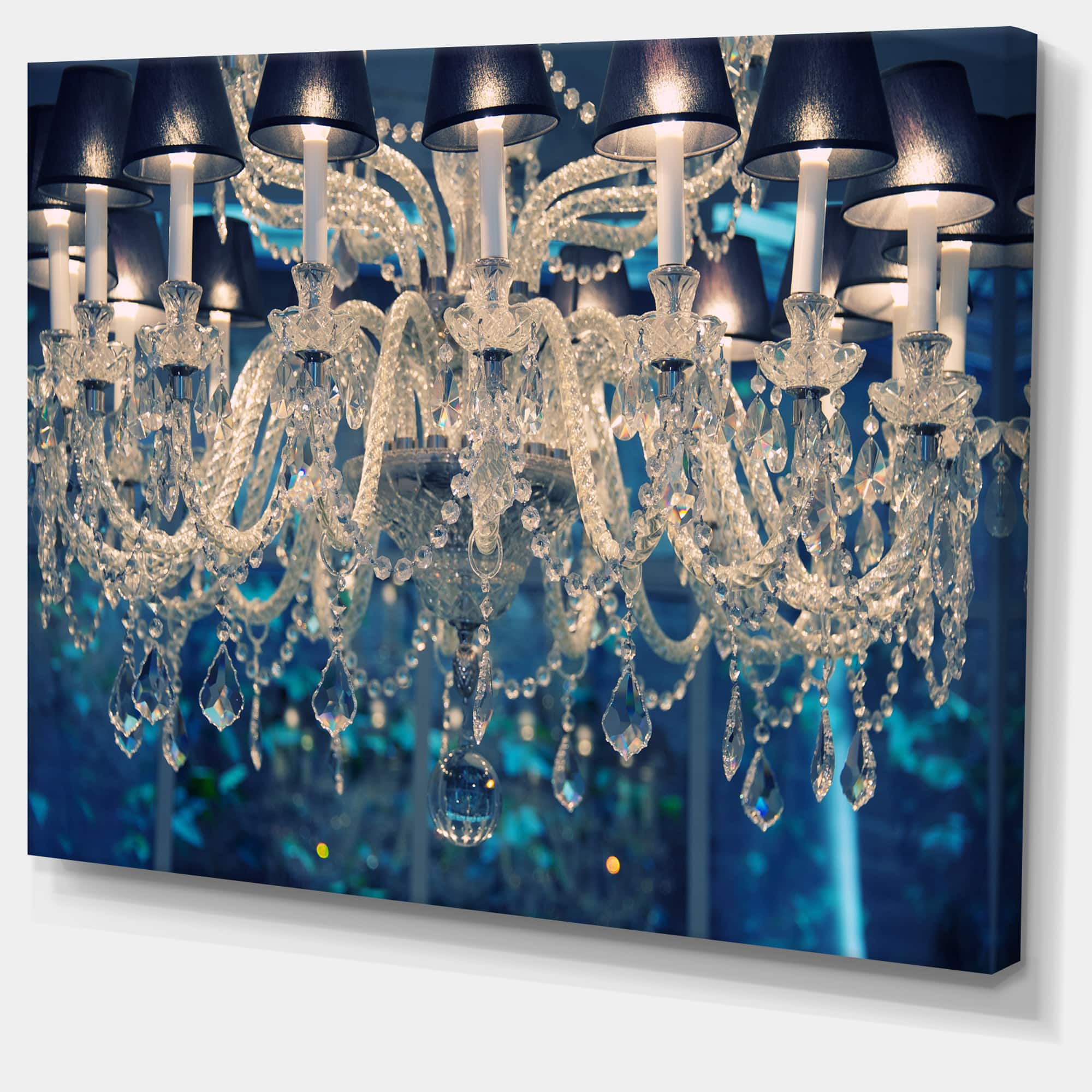 Designart - Blue Vintage Crystal Chandelier - Flower Artwork on Canvas