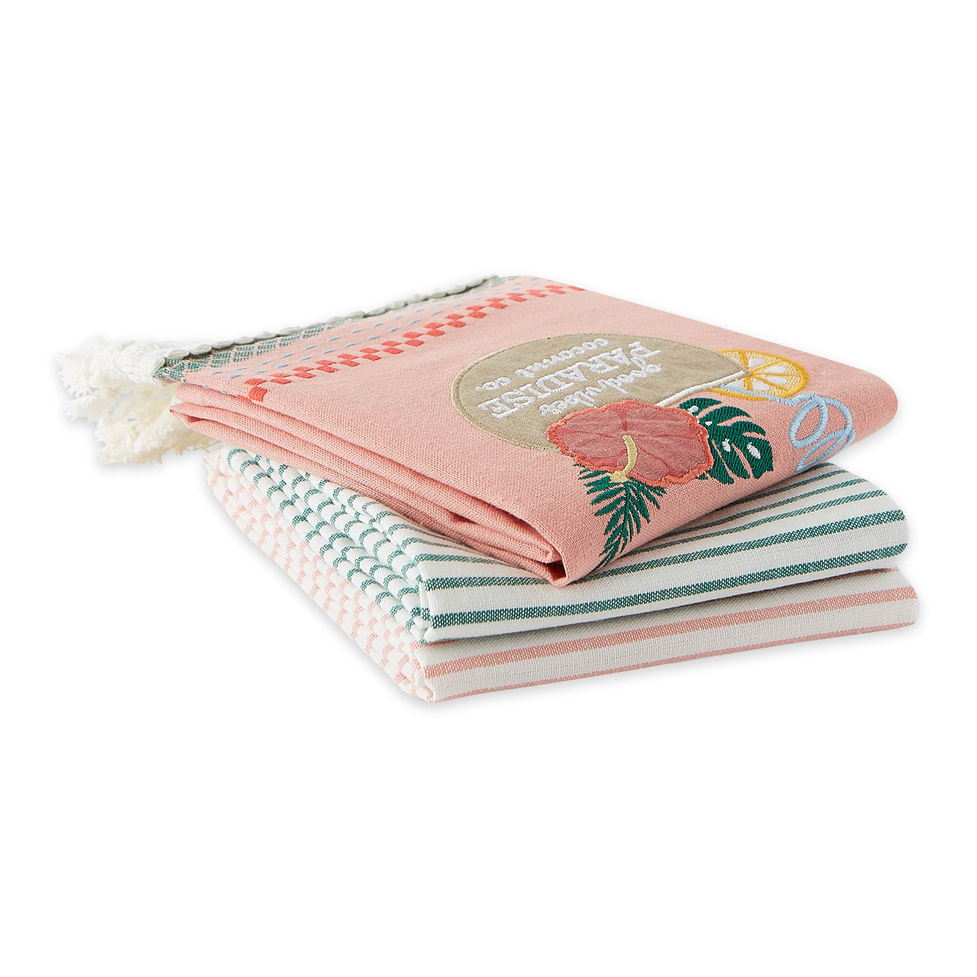 Paradise Coconut Drink Embellished Dishtowel (Set of 3)