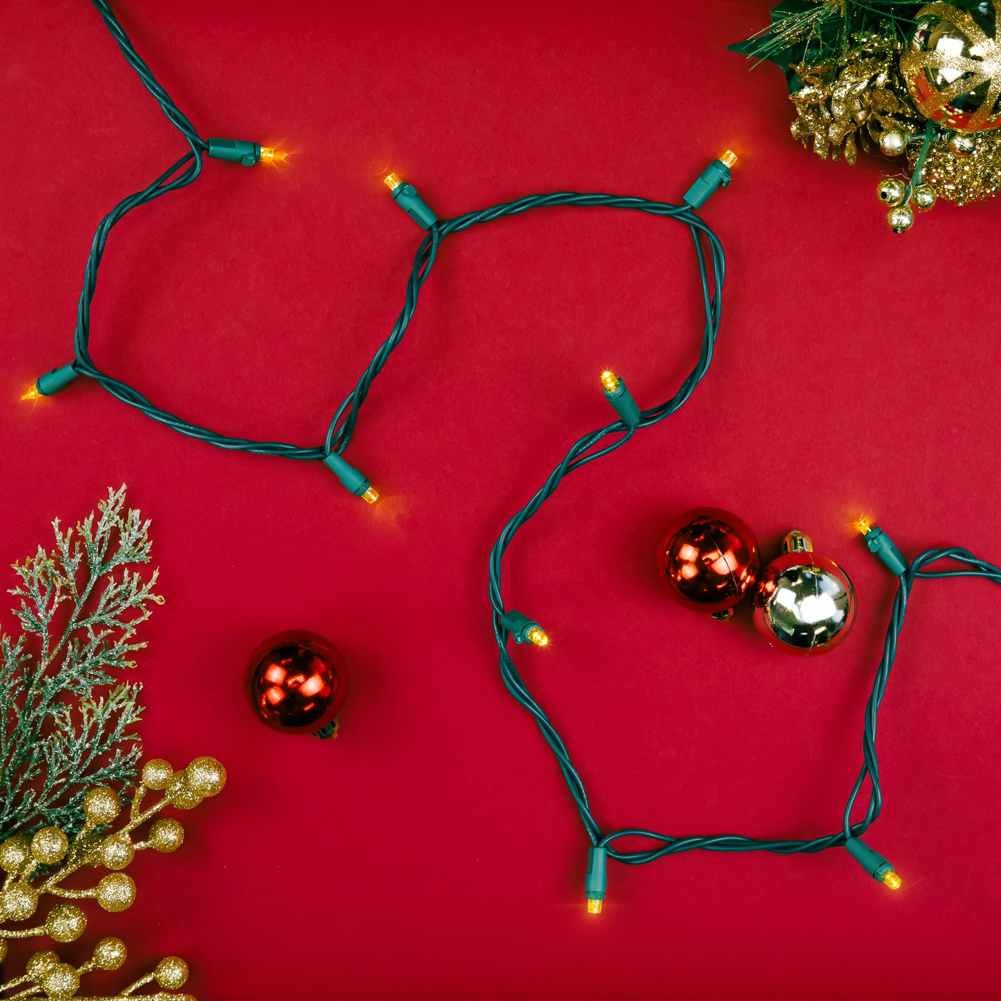 Wide Angle LED Christmas Lights - Yellow - 33&#x27; Green Wire - 100 ct