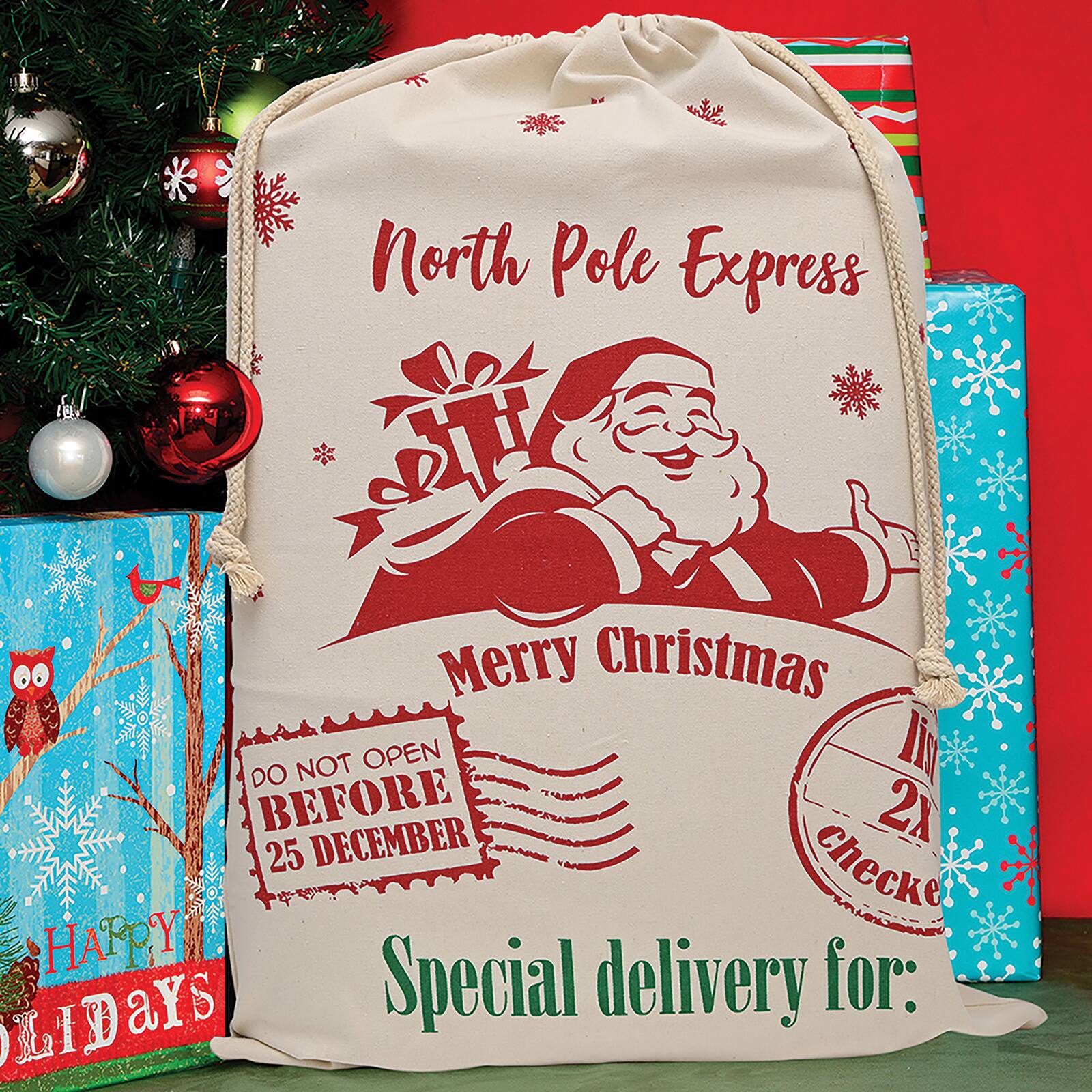 Personality Case™ 19" x 26" North Pole Express Merry Christmas Cotton Drawstring Bag