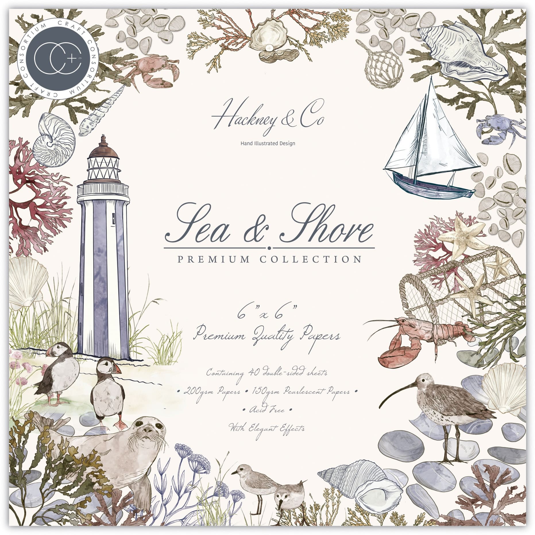 Craft Consortium Sea &#x26; Shore Double-Sided Paper Pad, 6&#x22; x 6&#x22;