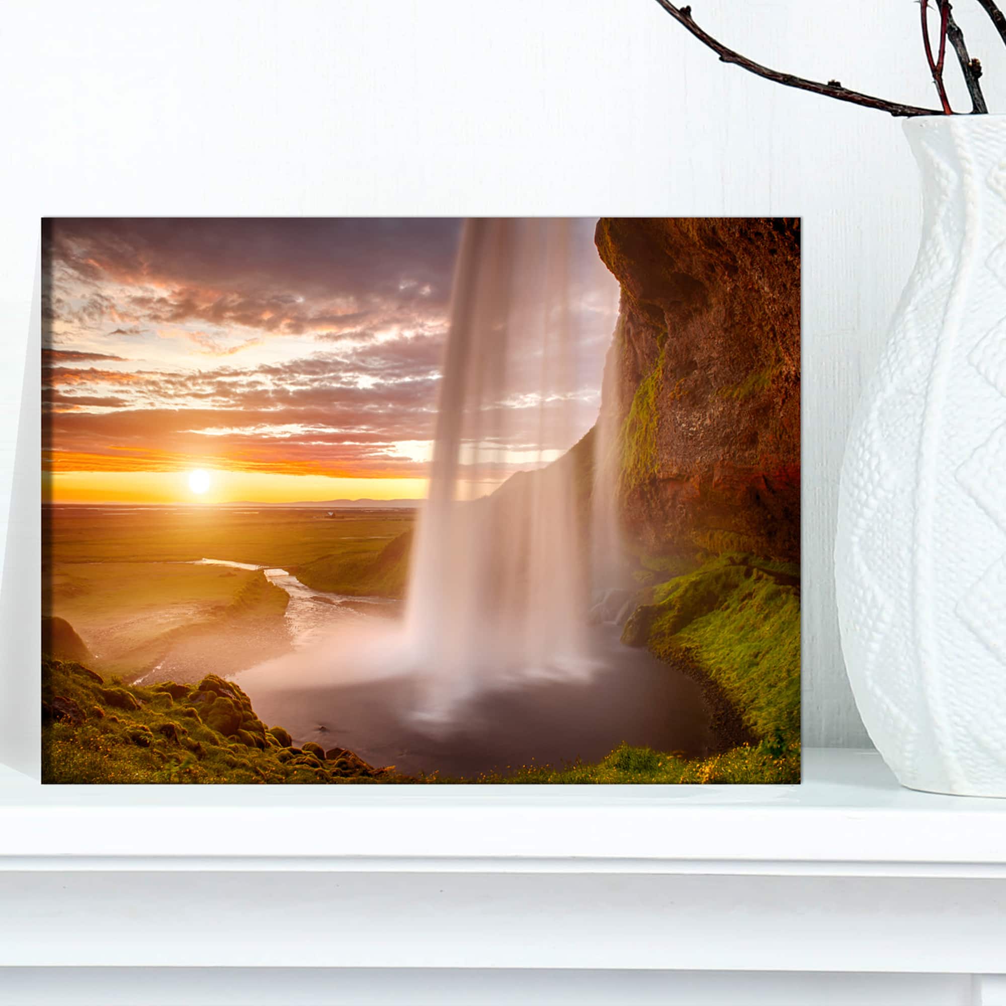 Designart - Seljalandsfoss Waterfall at Sunset - Landscape Photography Canvas Print
