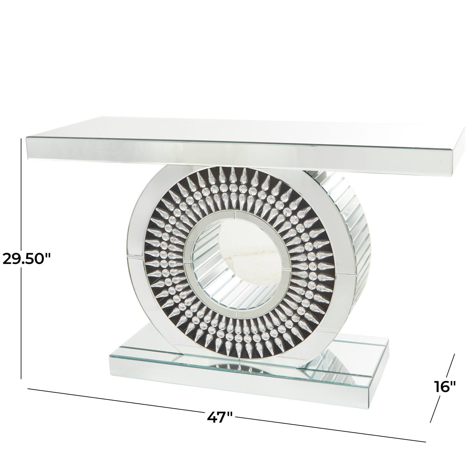 Silver Wood Mirrored Crystal Console Table 47" x 16" x 30"