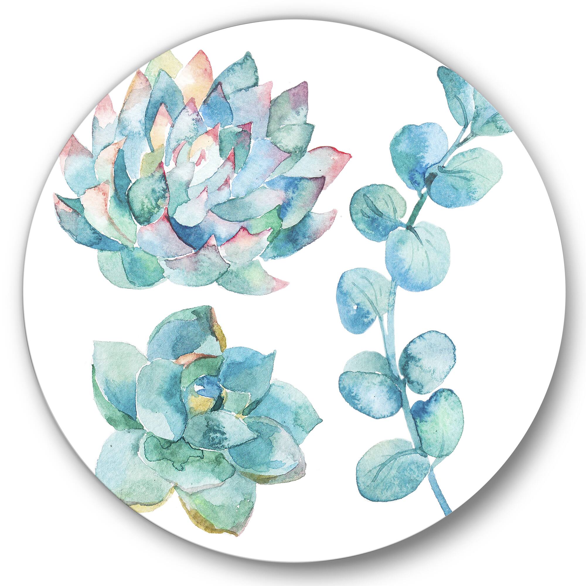 Designart - Eucalyptus Leaves and Succulents - Traditional Metal Circle Wall Art