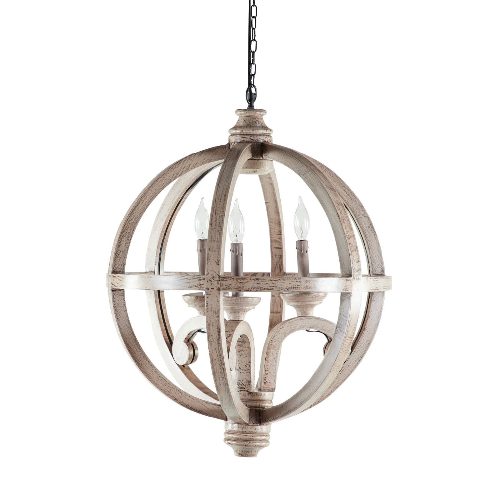 Gold Wood Rustic Caged Chandelier , 28&#x22; x 21&#x22; x 21&#x22;