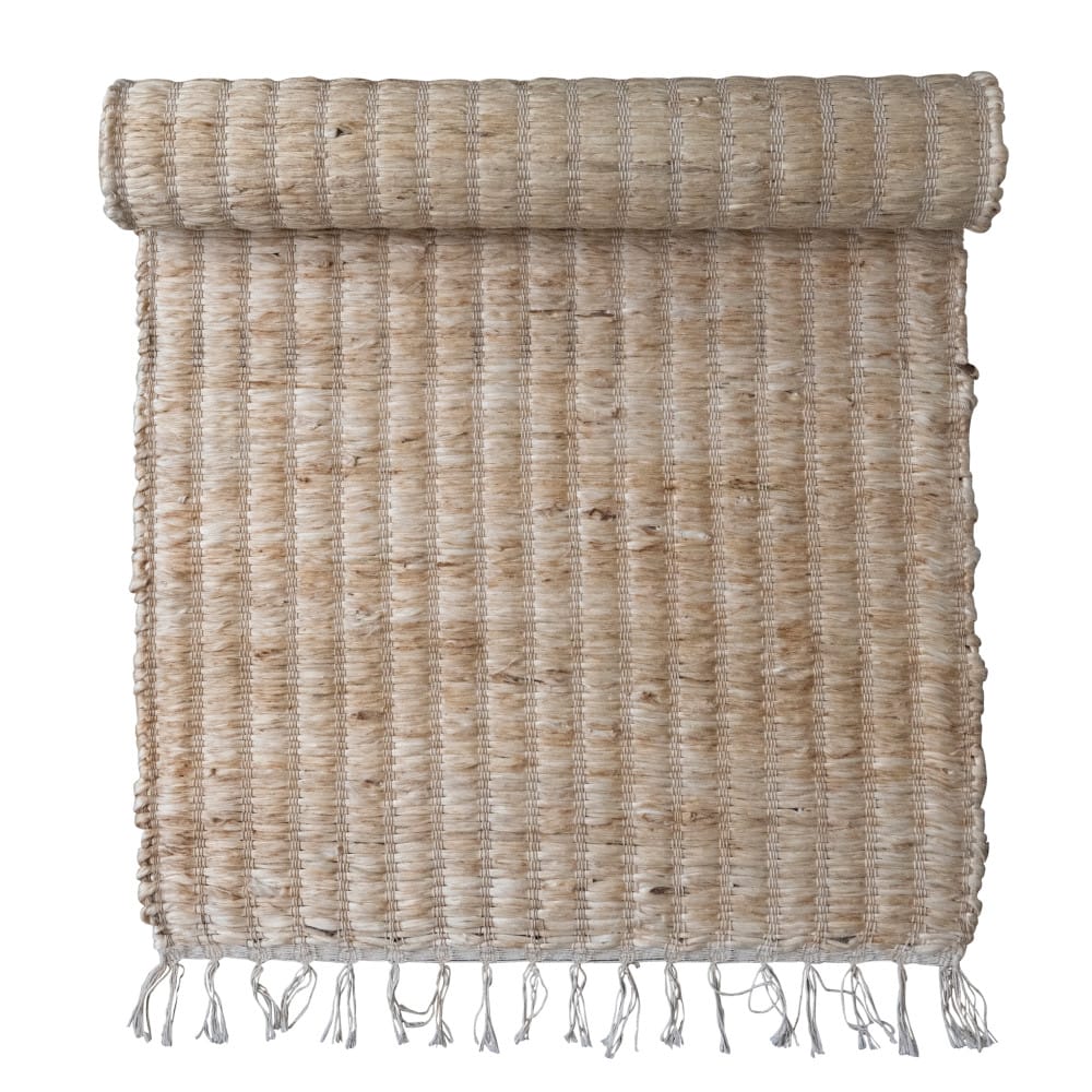 Natural Boho Woven Jute &#x26; Cotton Floor Runner Rug with Fringe, 96&#x22; x 30&#x22;