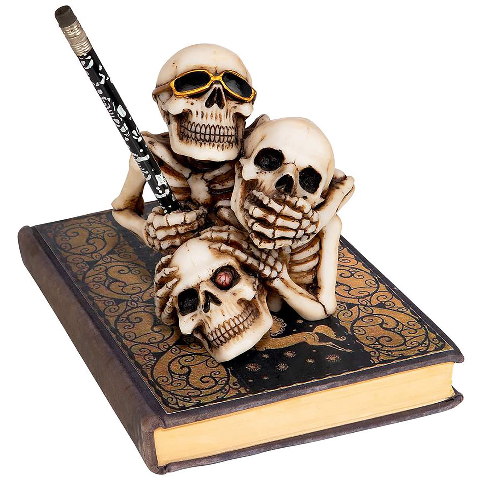 Design Toscano 5&#x22; See, Hear, Speak No Evil Skeleton Buddies Pencil Holder