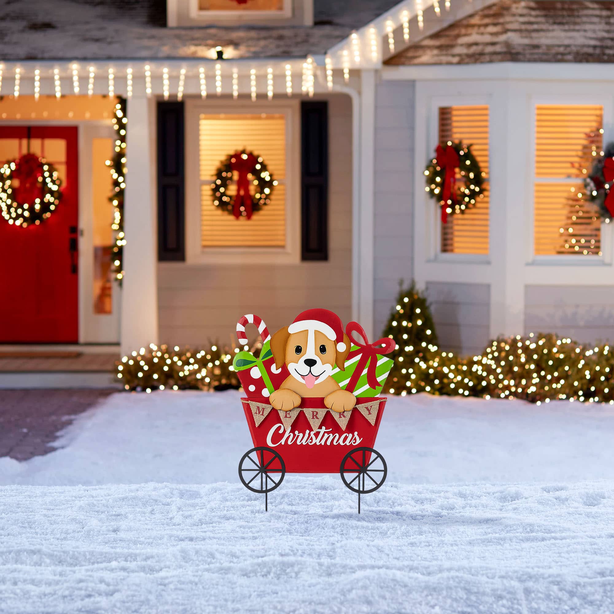 Glitzhome® 24" Metal Christmas Dog and Gift Cart Yard Stake