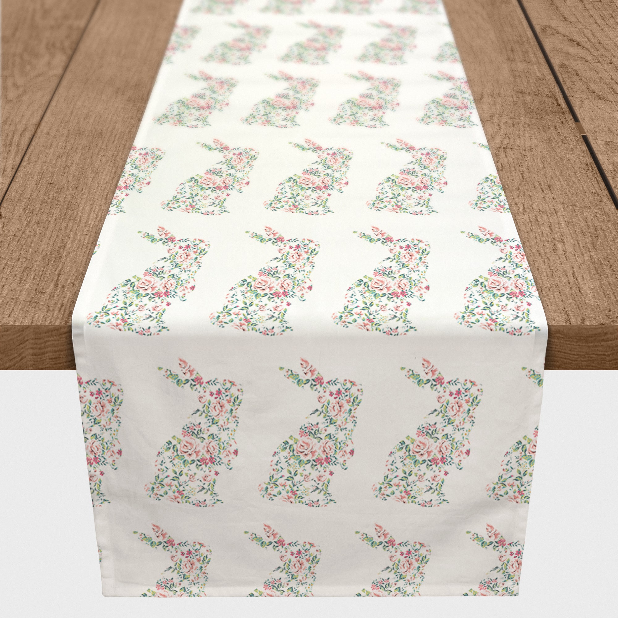 Pink Floral Rabbit Table Runner