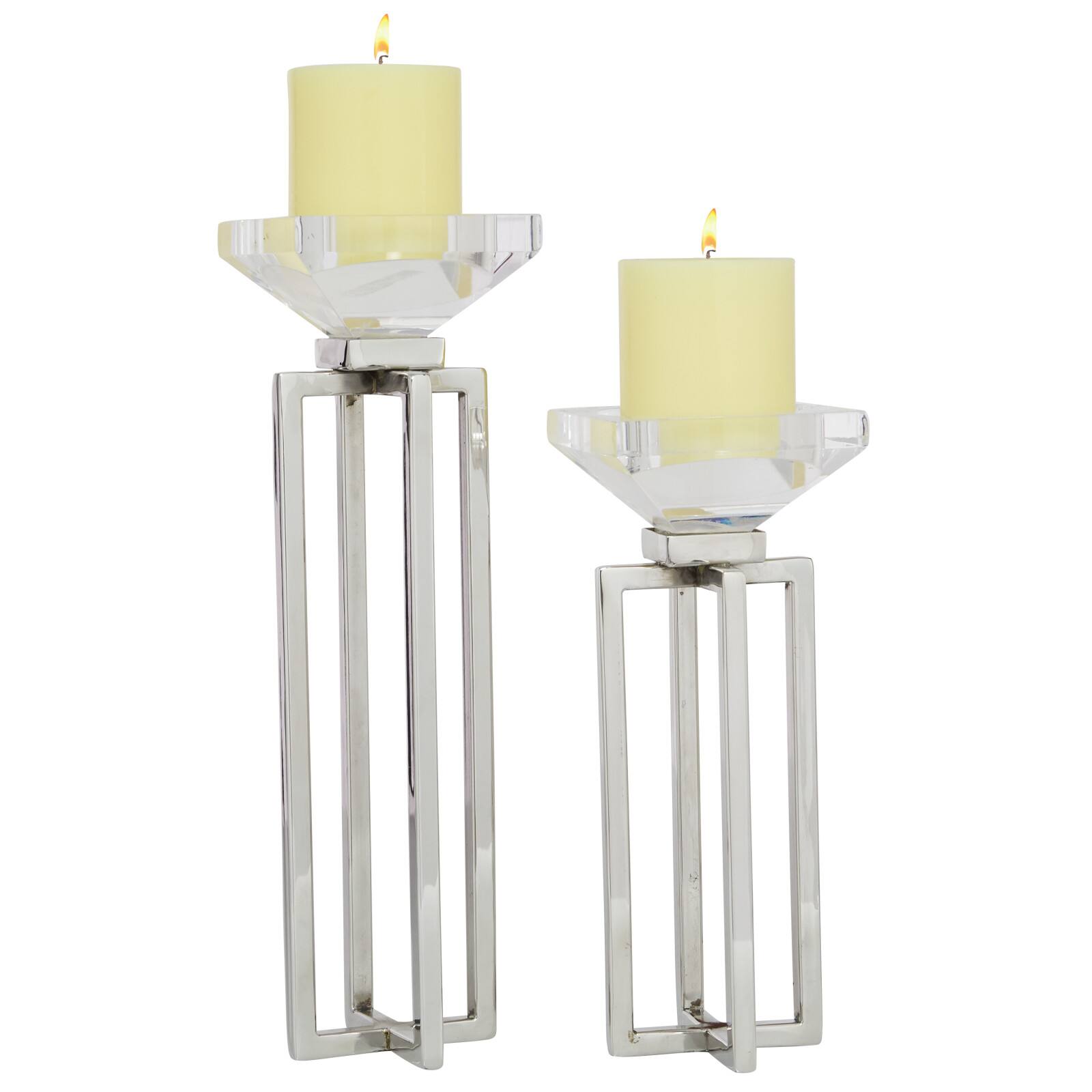 Silver Stainless Steel Glam Candle Holder Set