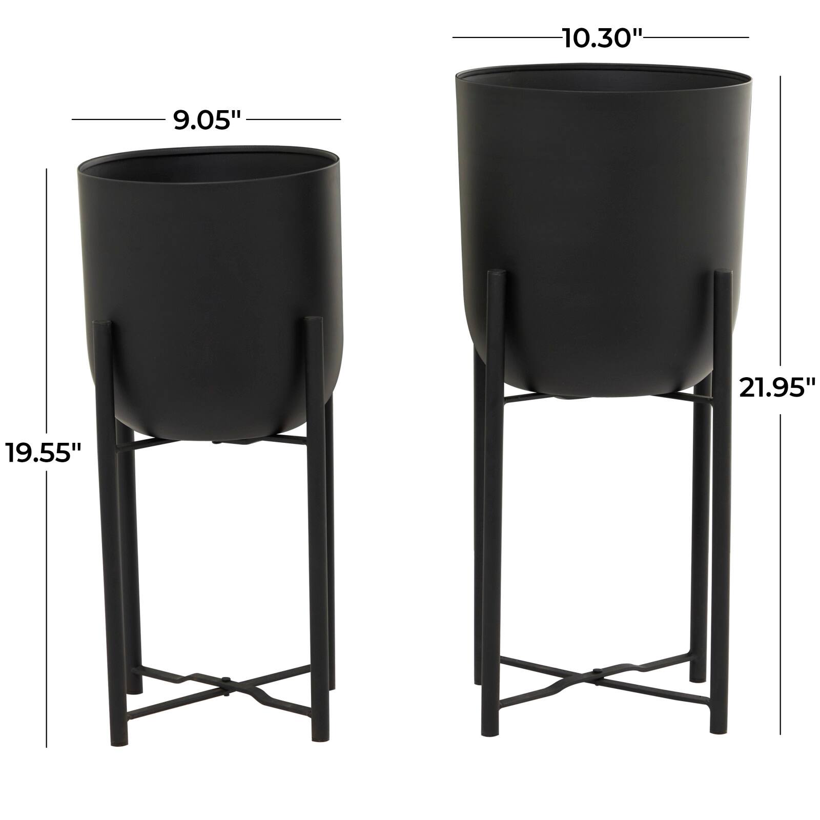 CosmoLiving by Cosmopolitan Black Metal Planter with Removable Stand Set, 22&#x22; &#x26; 20&#x22;