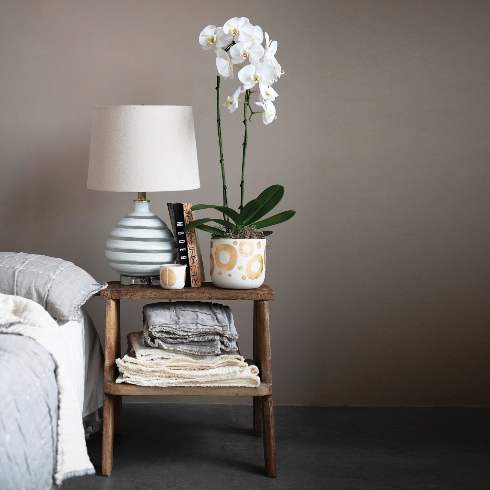 Hello Honey® 6.5" White & Gold Hand-Painted Stoneware Planter