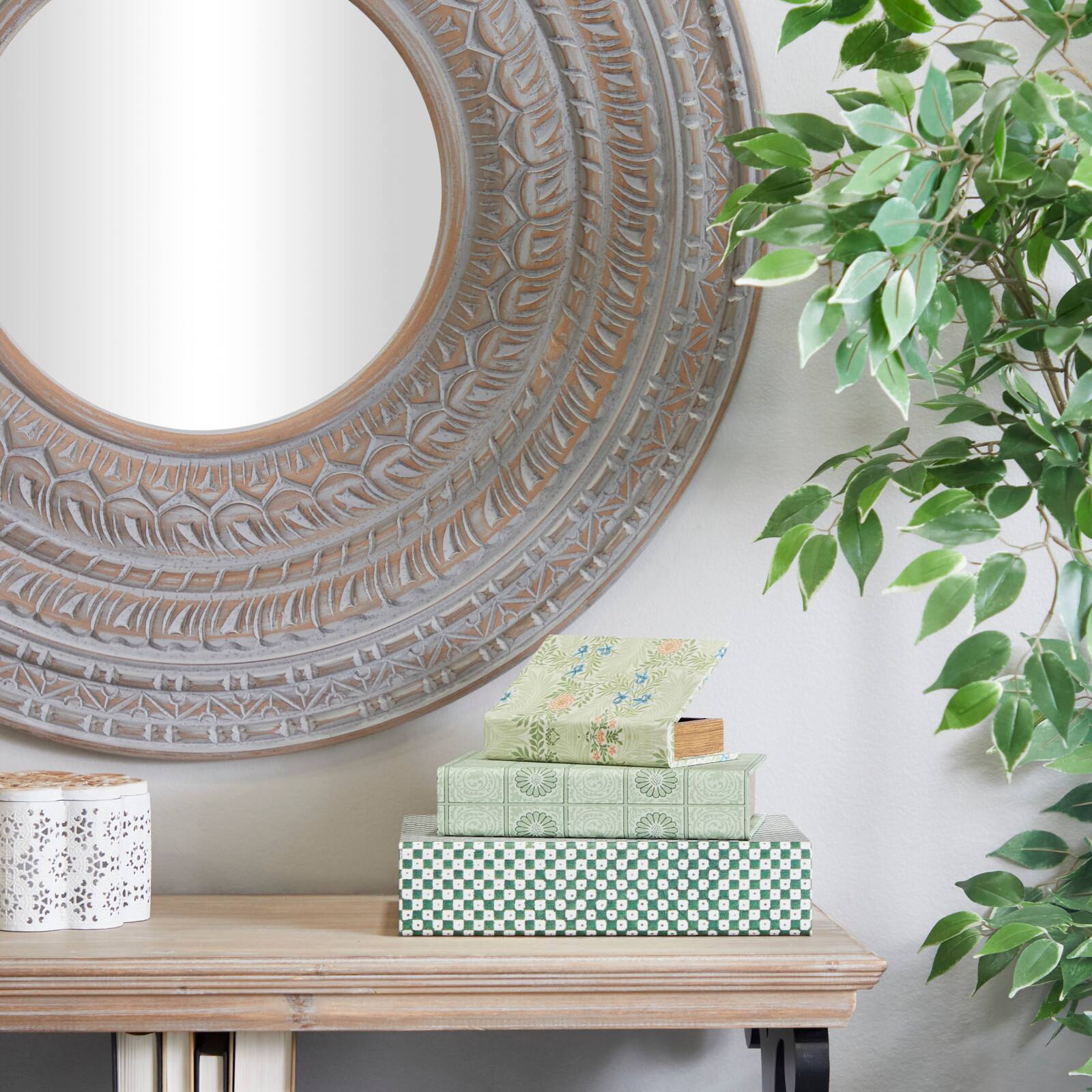 Green Faux Leather Faux Book Box Set