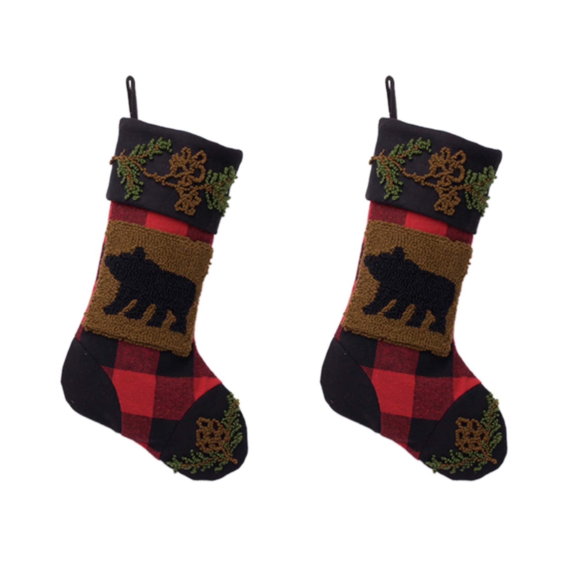 Glitzhome&#xAE; 22&#x22; Red &#x26; Black Plaid Bear Stockings, 2ct.