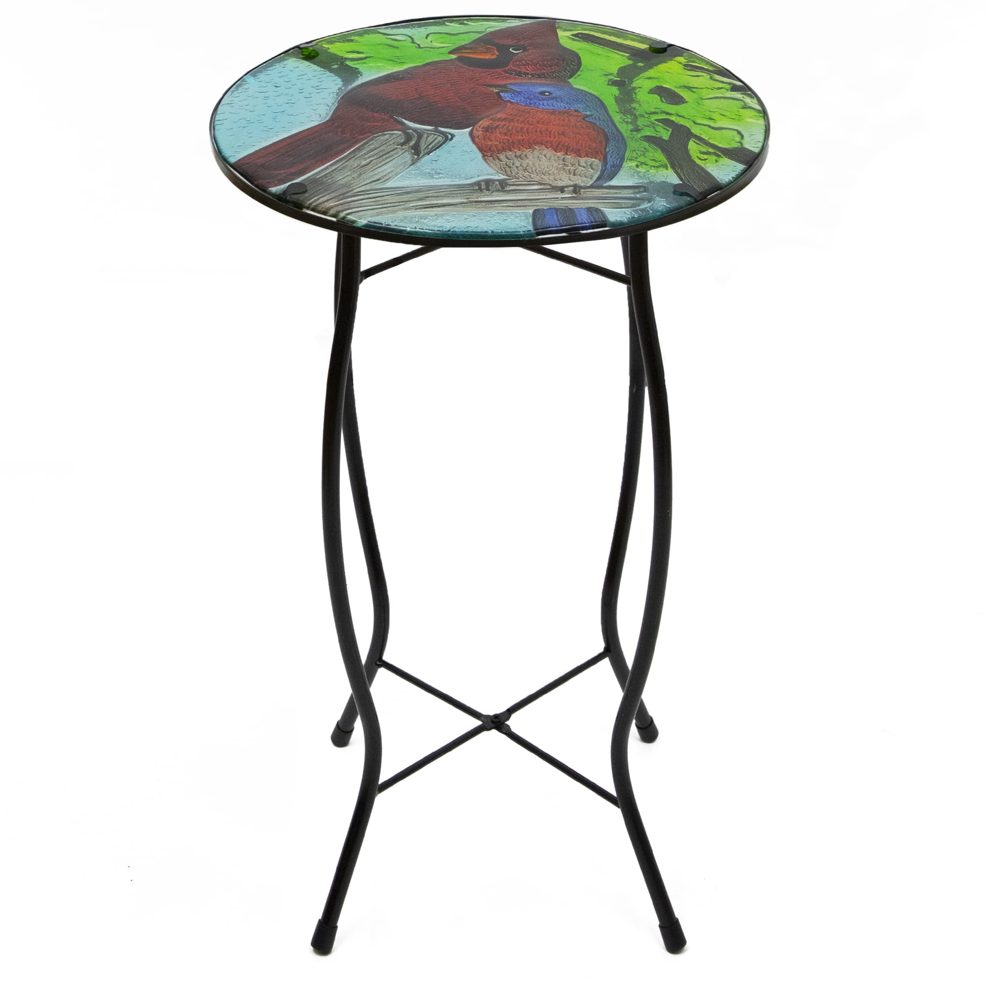 19&#x22; Blue &#x26; Red Cardinal Glass Patio Side Table