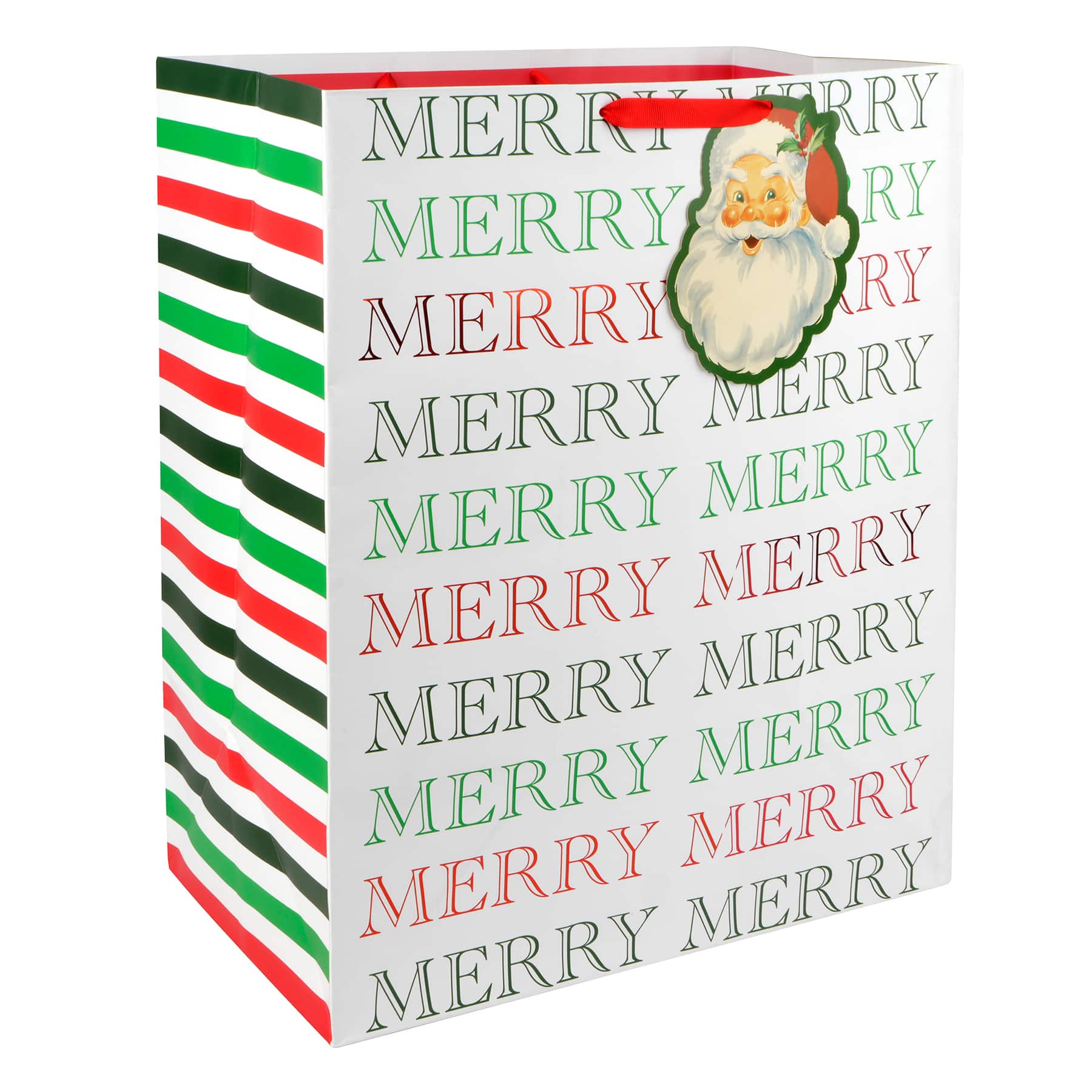Jumbo White, Red & Green Merry Merry Gift Bag by Celebrate It™