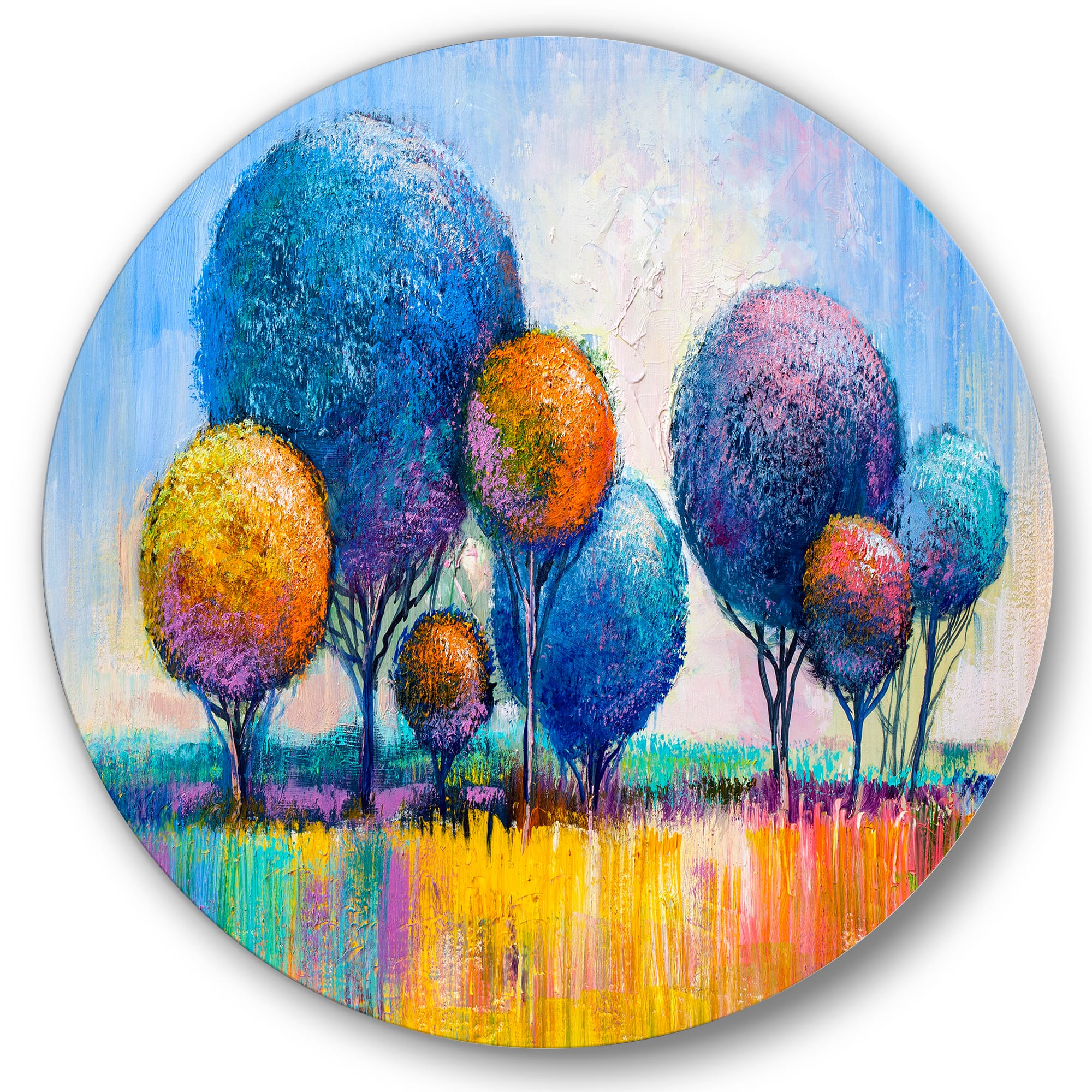 Designart - Autumn Fantasy Trees IV - Modern Metal Circle Wall Art