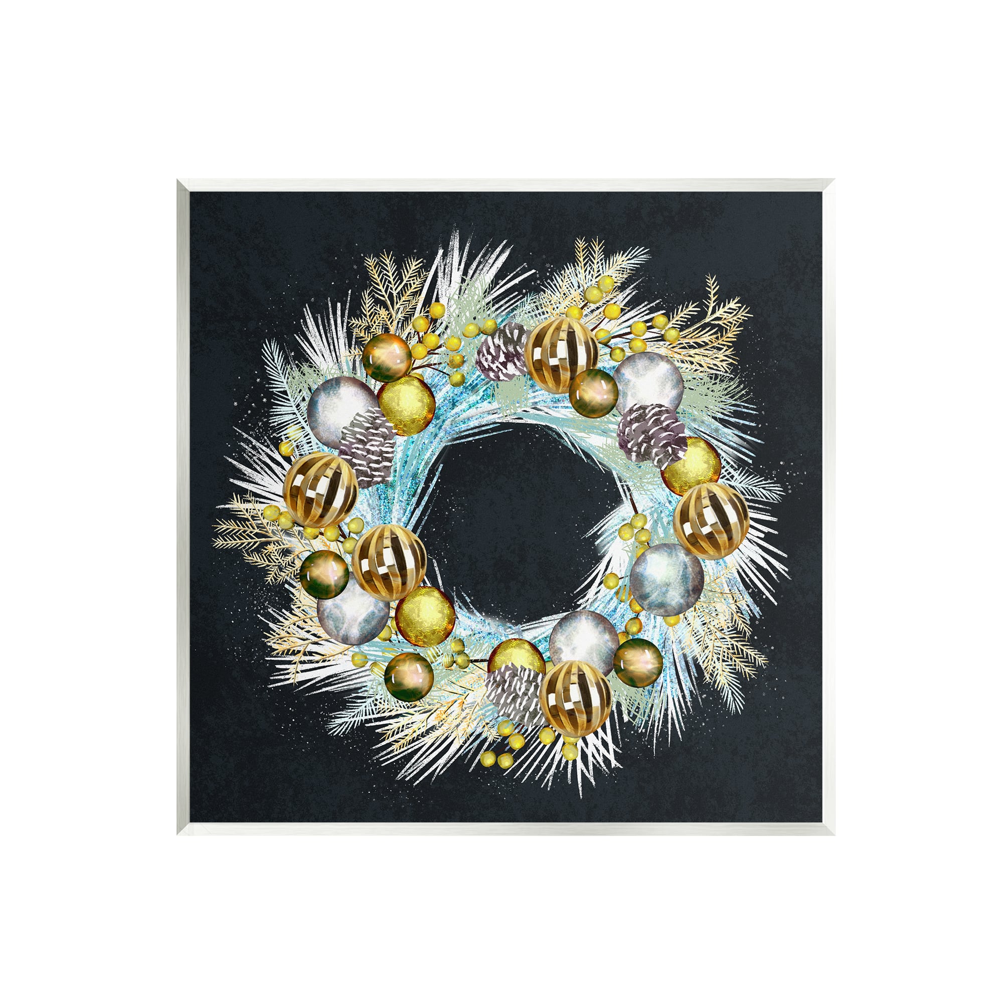 Stupell Industries Seasonal Pine Wreath with Ornaments Wall Art