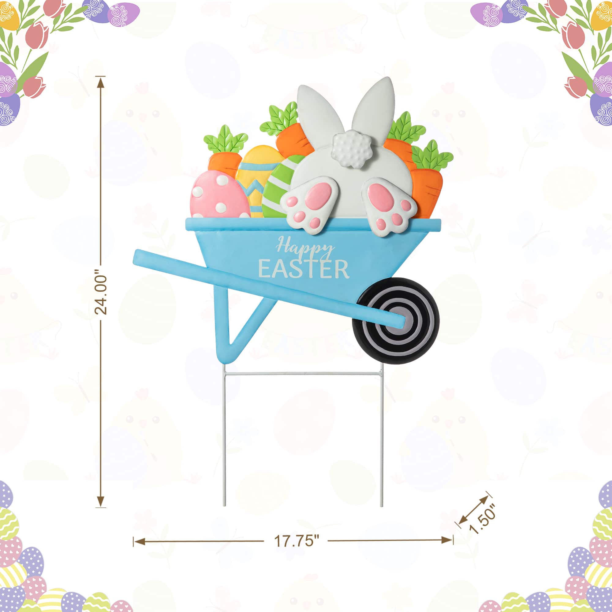 Glitzhome® 24" Metal Easter Wheel Barrow Yard Stake