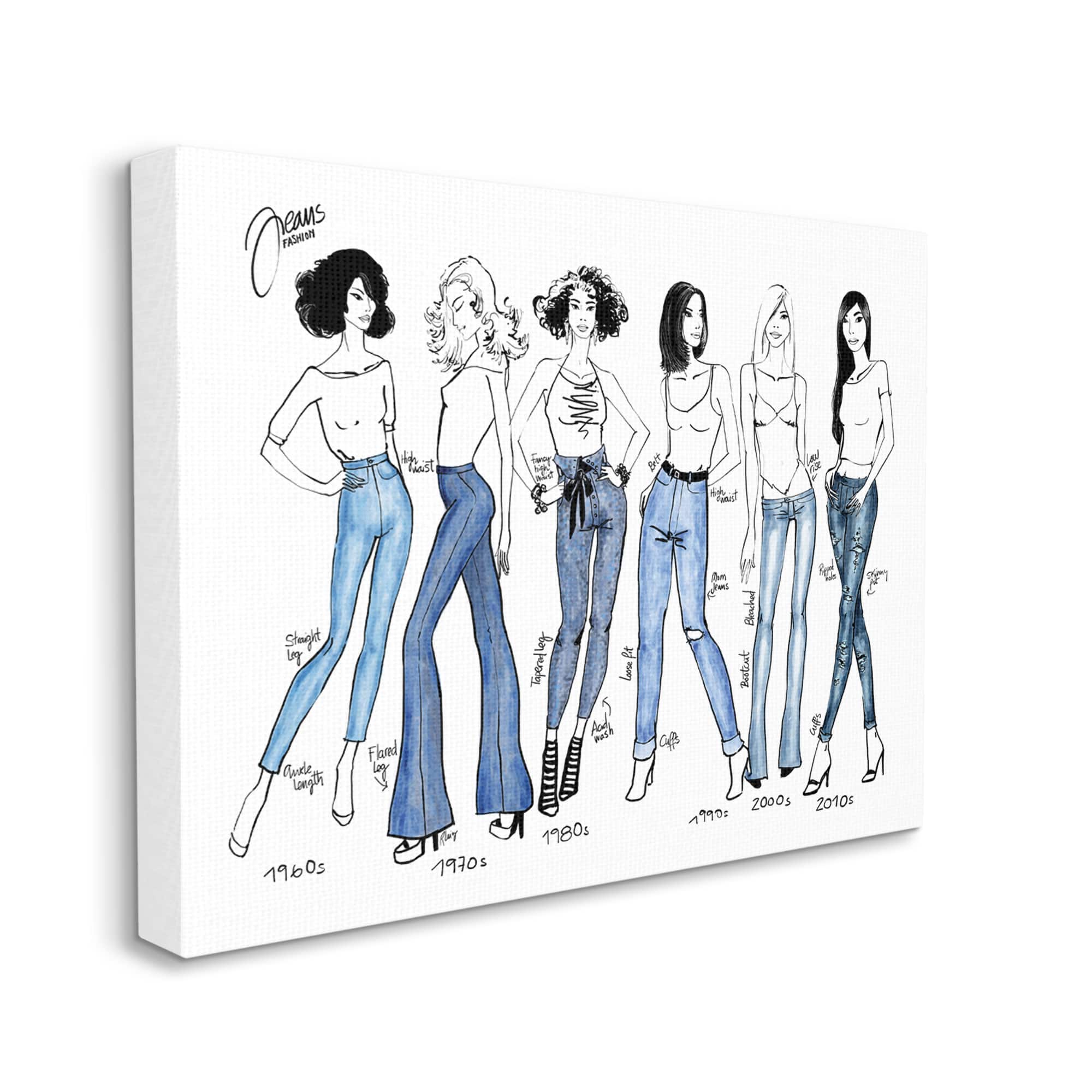 Stupell Industries Denim By Decades Female Fashion Jeans Blue White Canvas Wall Art