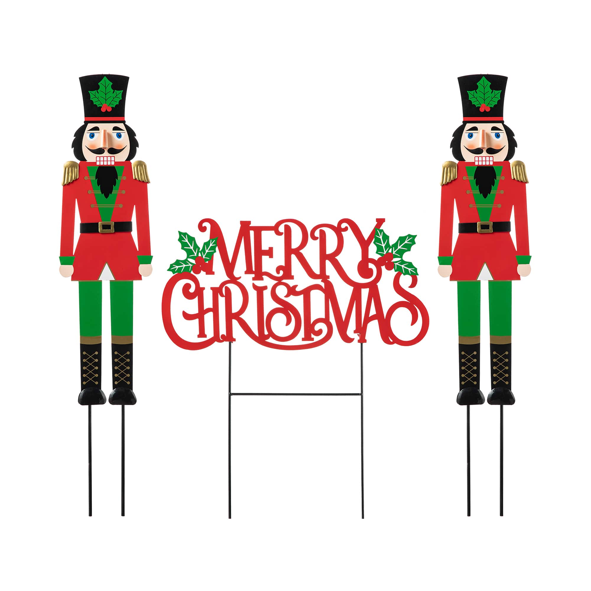 Glitzhome® Metal Nutcrackers & "MERRY CHRISTMAS" Yard Stake Set