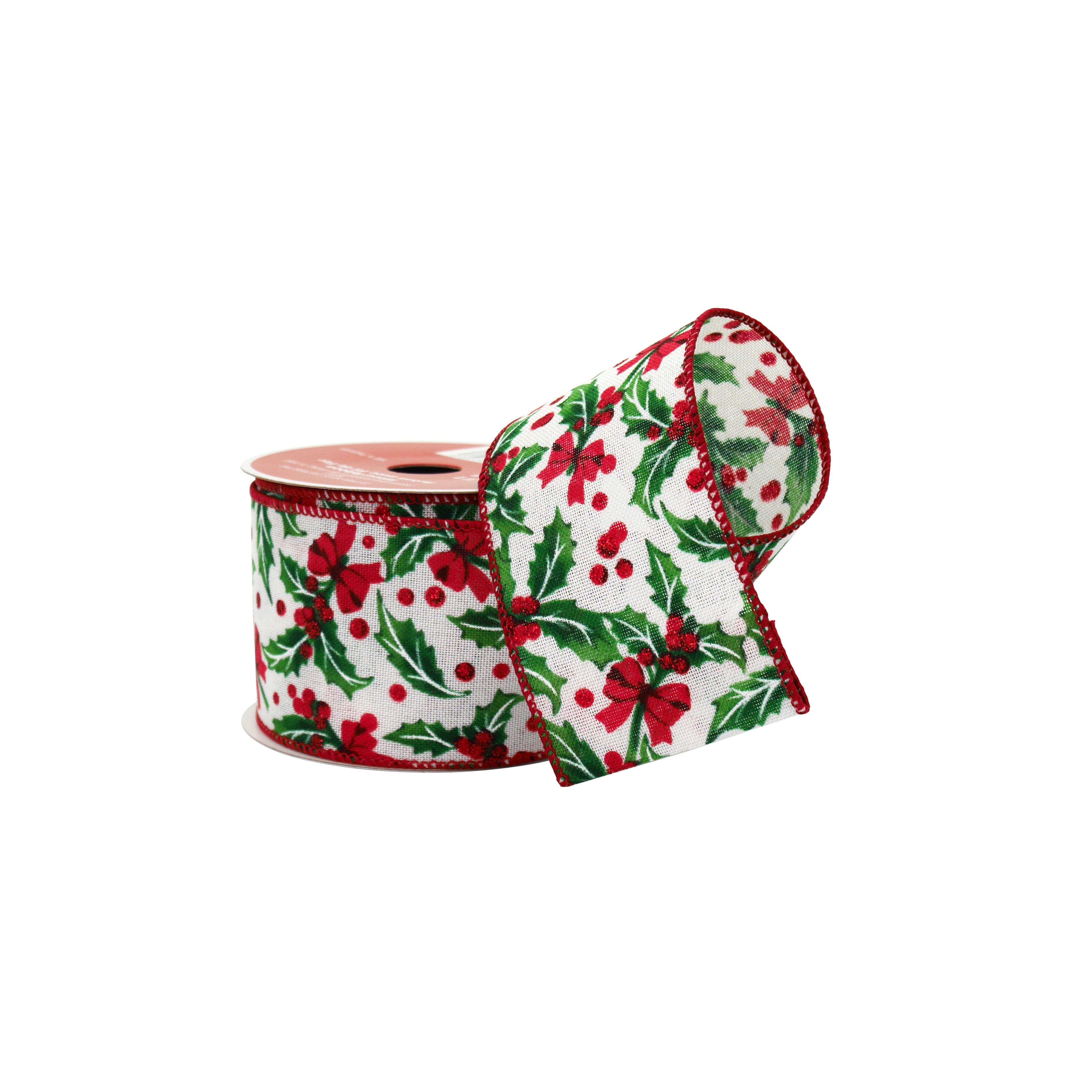 2.5&#x22; x 20ft. Holly &#x26; Bows Wired Ribbon by Celebrate It&#xAE;