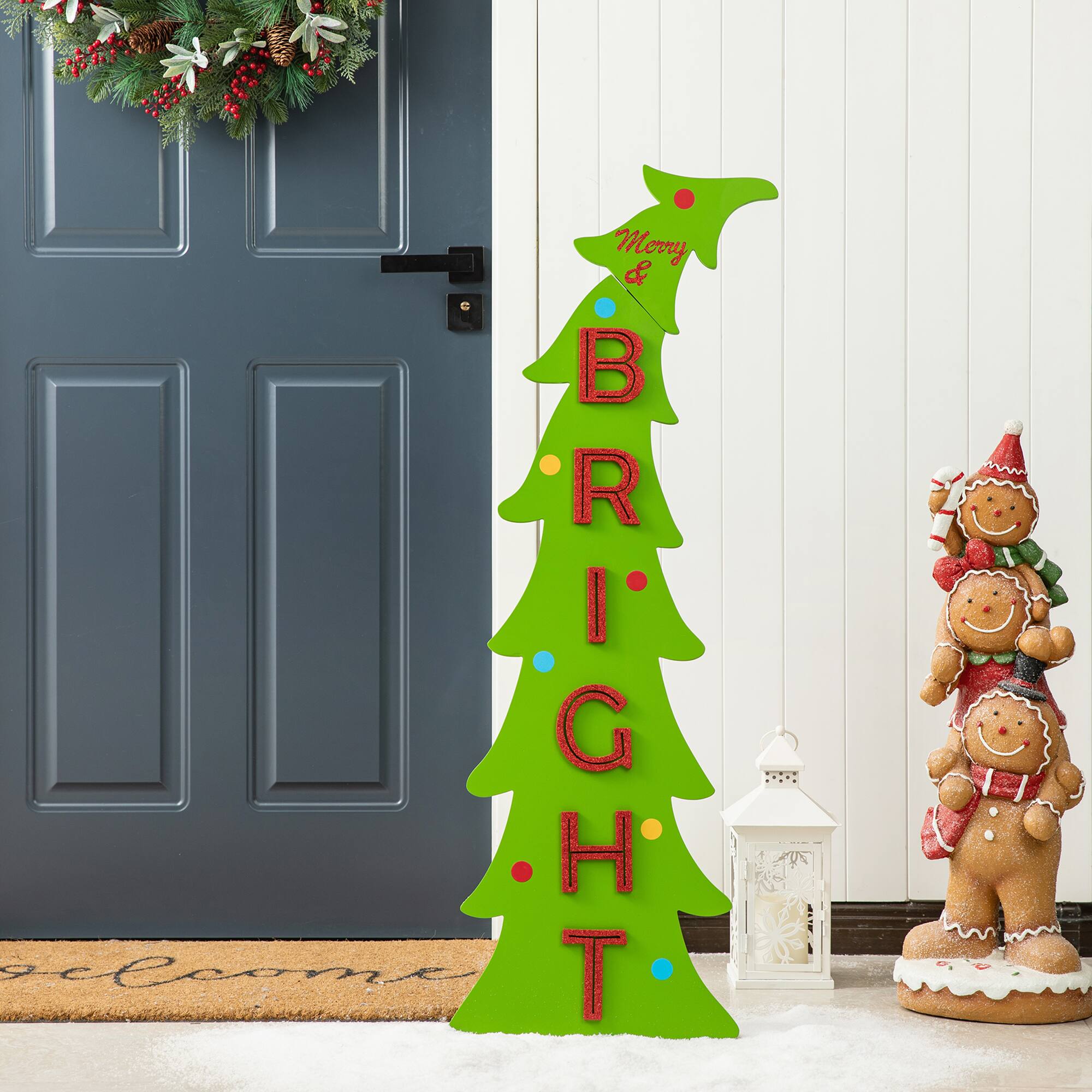 Glitzhome® 41.75" Christmas "BRIGHT" Bent Tree Porch Sign