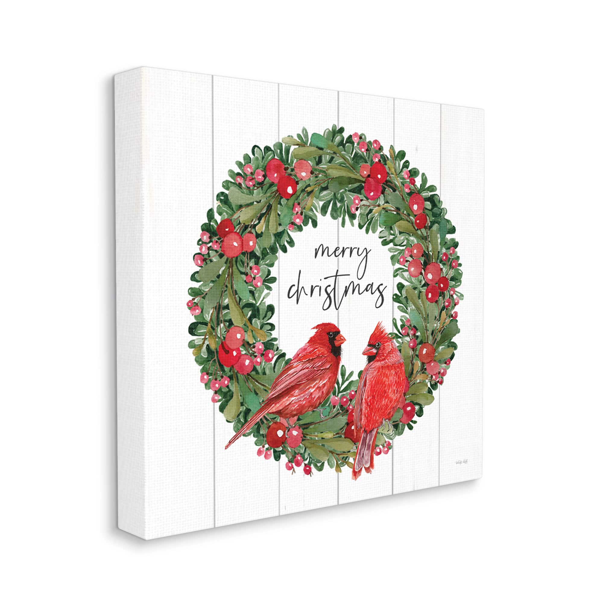 Stupell Industries Merry Christmas Red Cardinal Wreath Canvas Wall Art