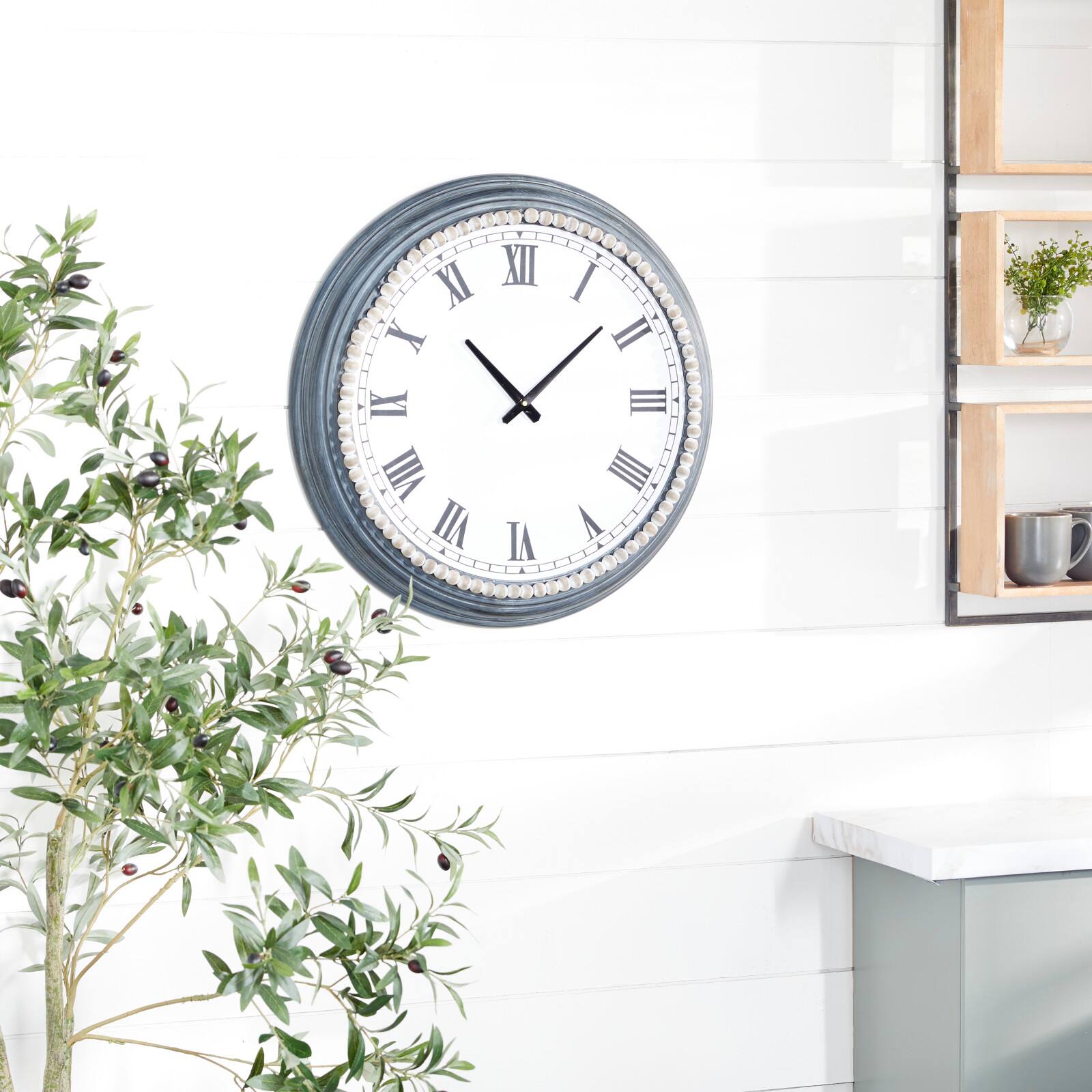 White Metal Farmhouse Wall Clock, 23" x 23" x 3"