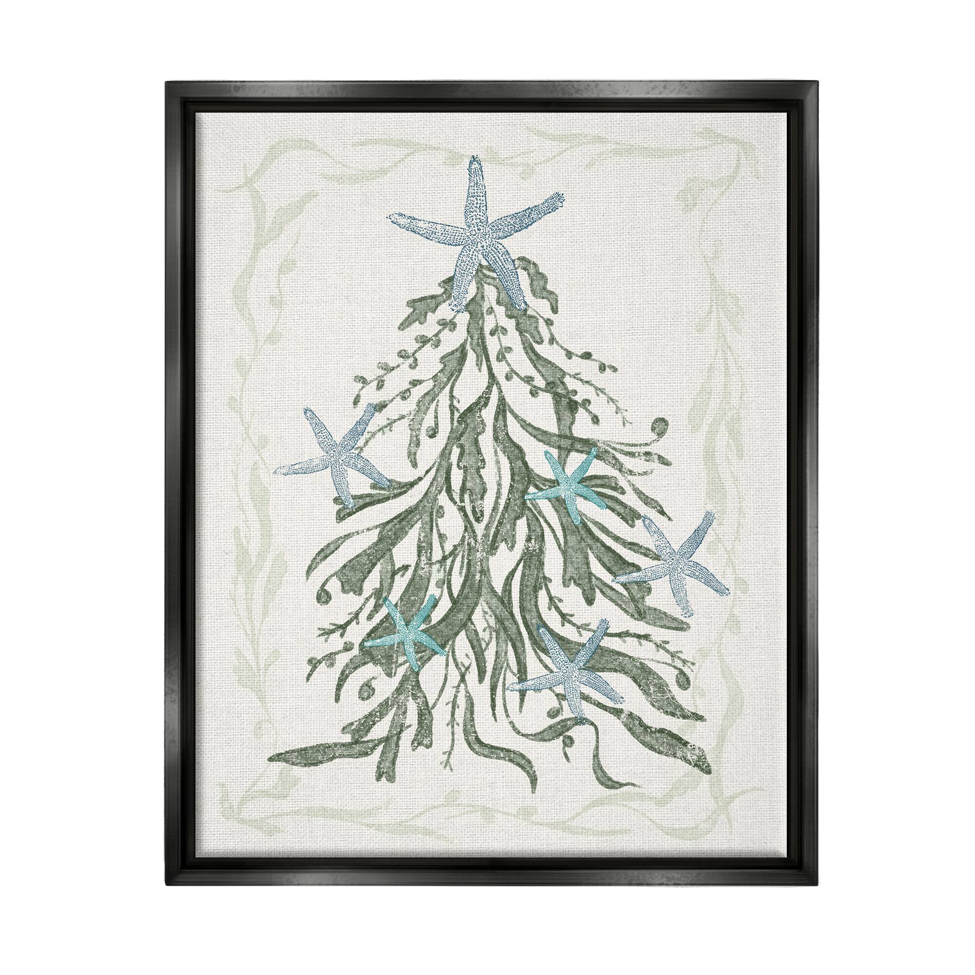 Stupell Industries Nautical Christmas Tree Sea Life Framed Floater Canvas Wall Art