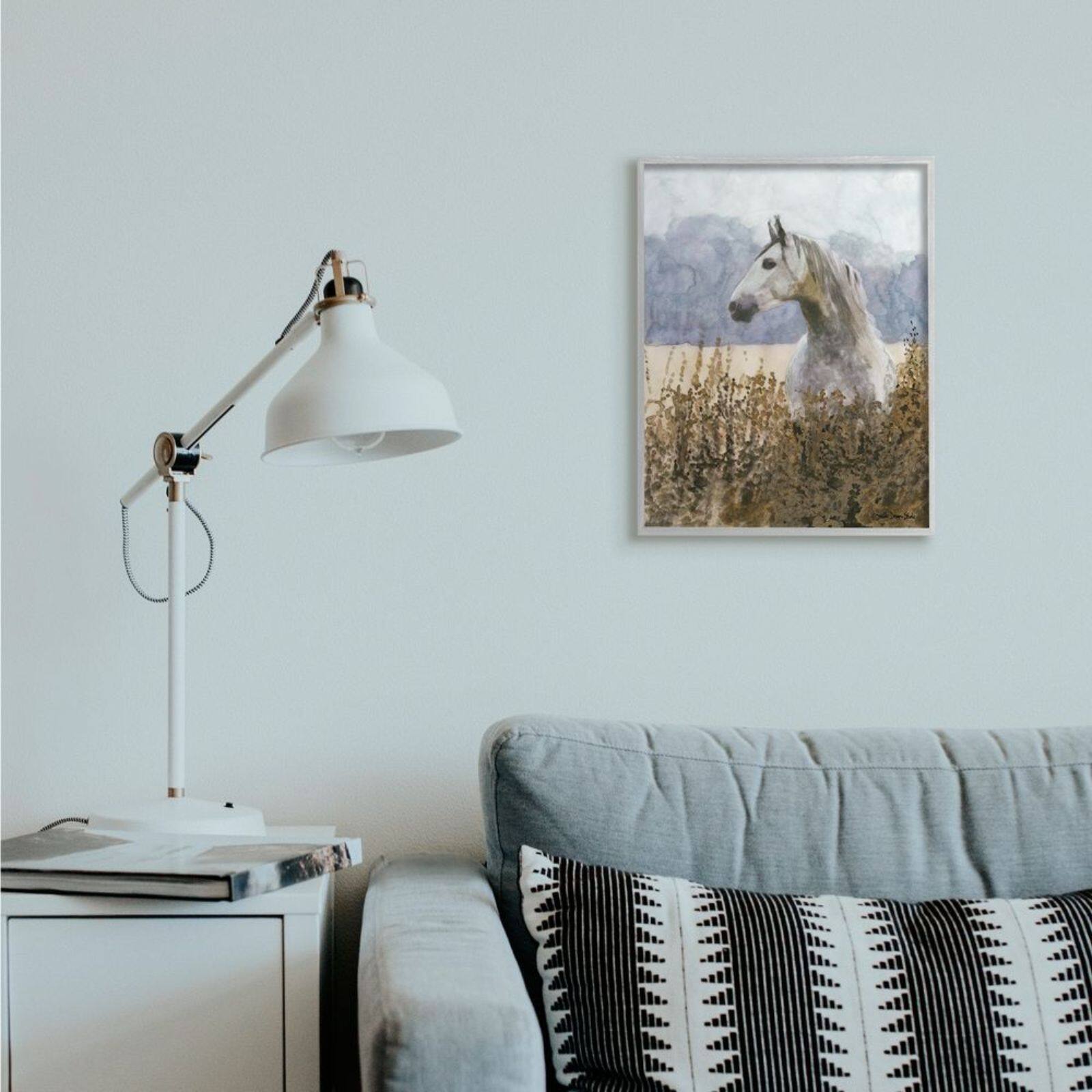 Stupell Industries Wild Horse in Tall Grass Wall Art in Gray Frame