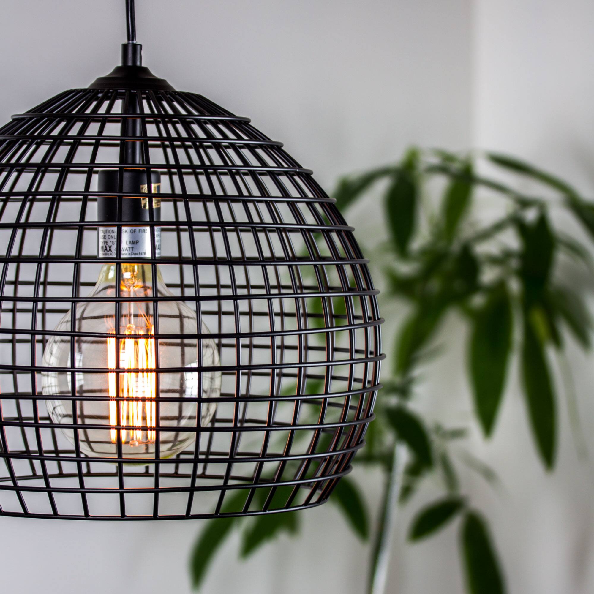 13" Industrial Style Caged Metal Pendant Lamp with Edison Bulb