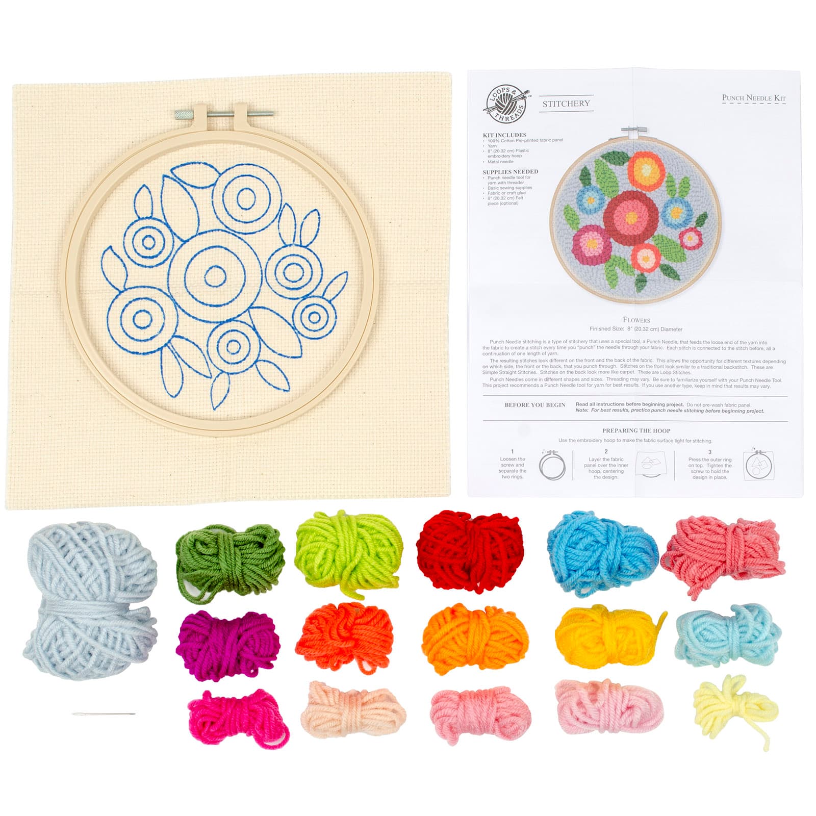 8 Floral Pattern Punch Needle Kit
