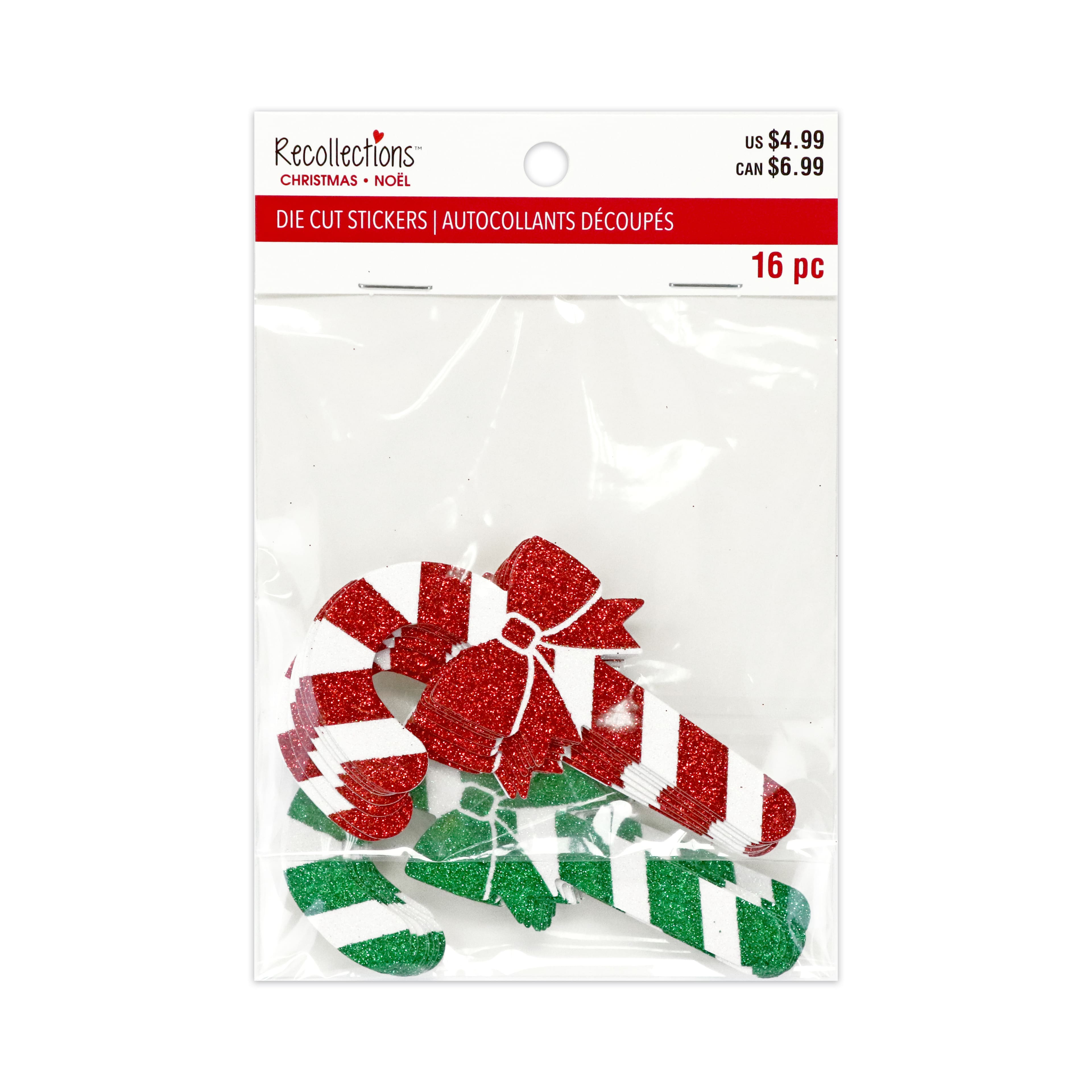 Red &#x26; Green Glitter Candy Cane Die Cut Stickers by Recollections&#x2122;