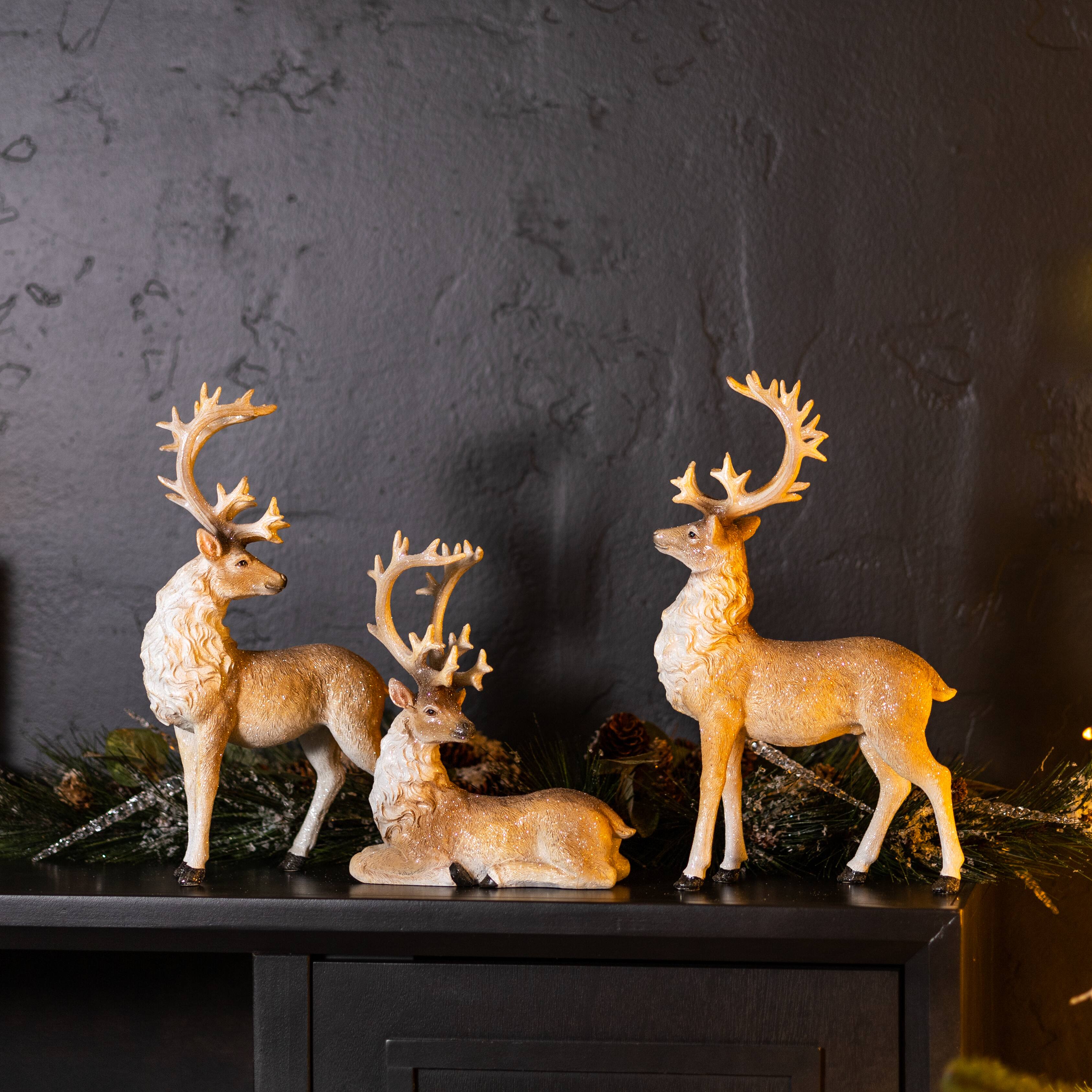 Glittered Holiday Deer Figurine Set