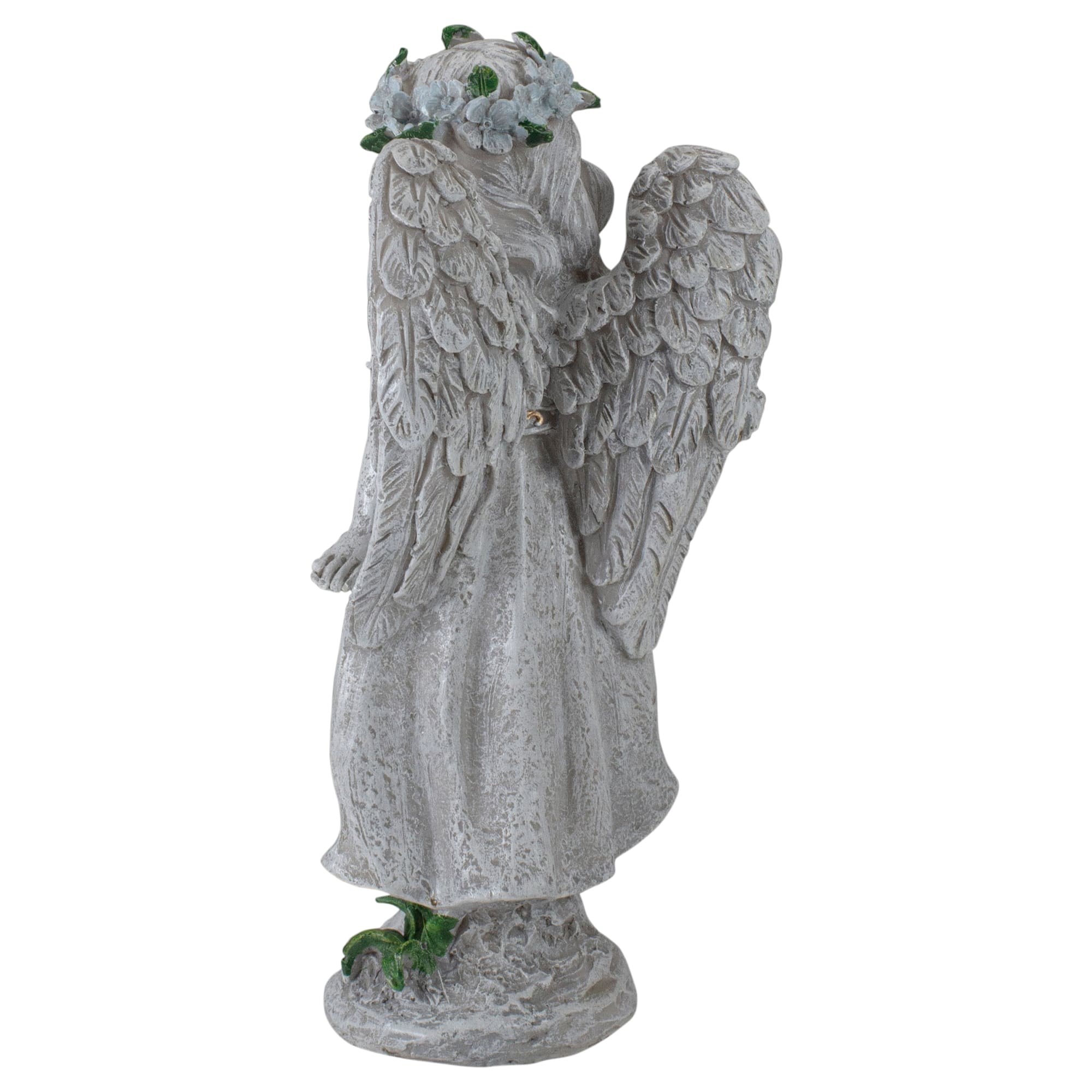 10&#x22; Gray Angel Girl with Floral Crown Garden Statue