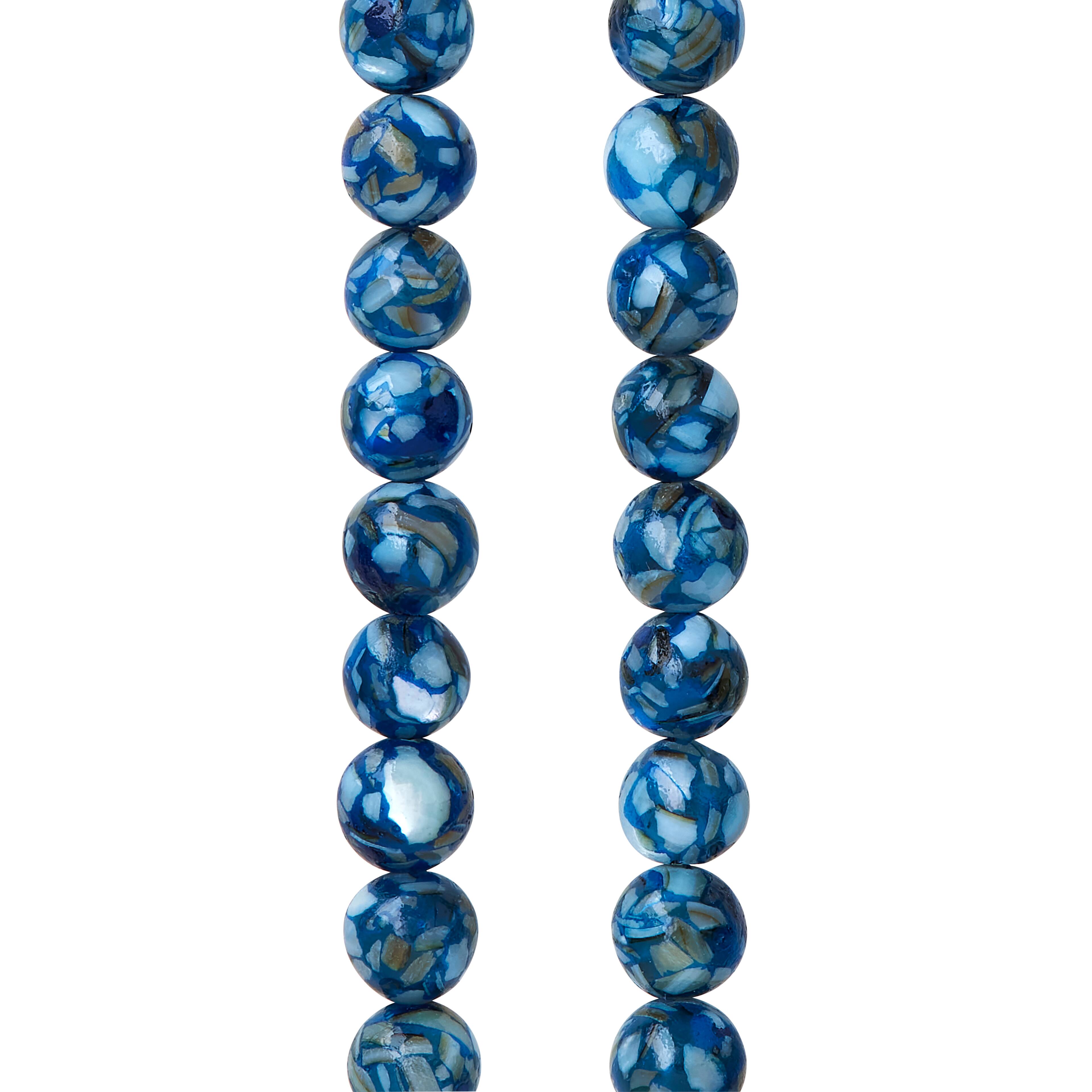12 Pack: Blue Reconstituted Shell Round Beads, 6mm by Bead Landing™