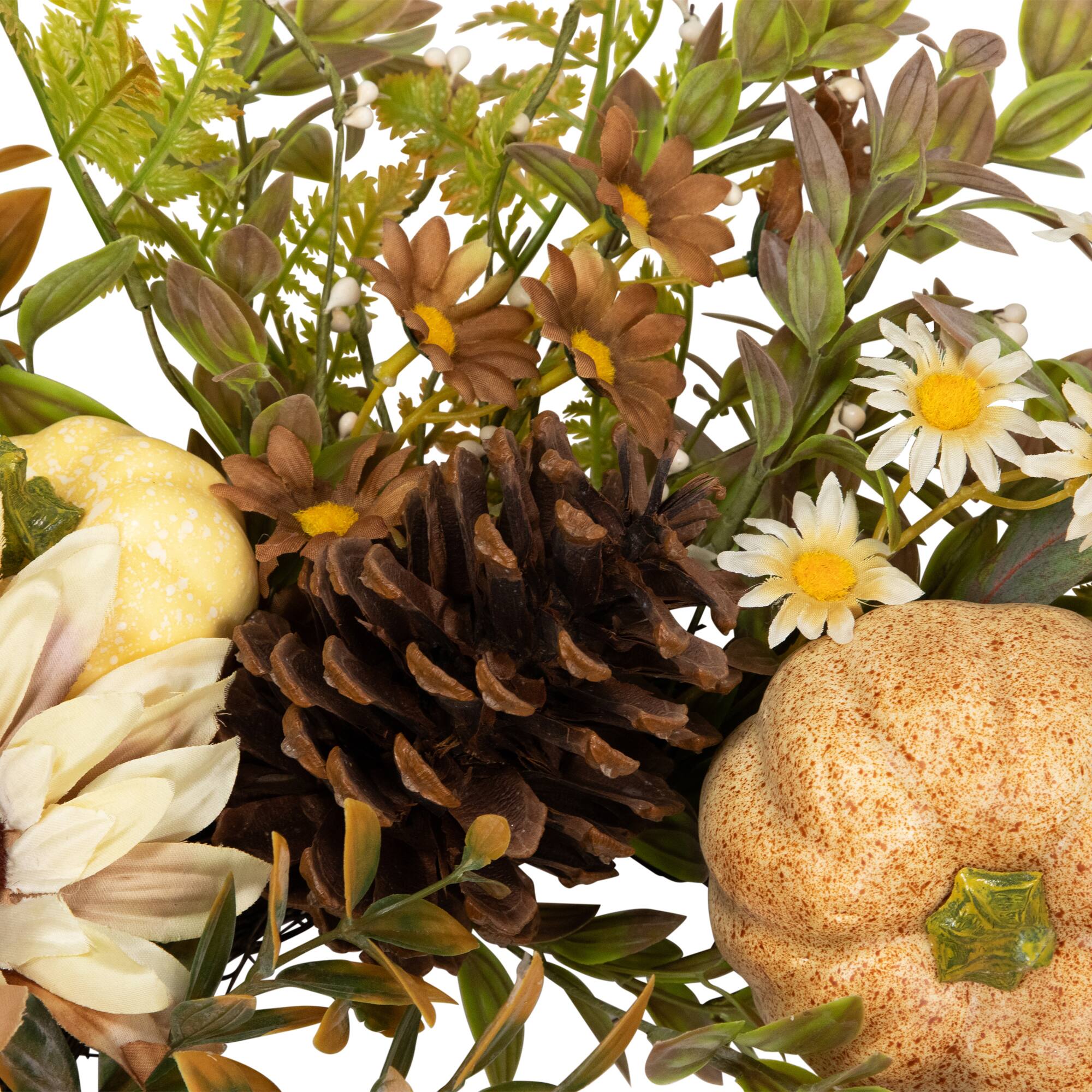 28" White Sunflowers & Pumpkins Fall Harvest Wreath