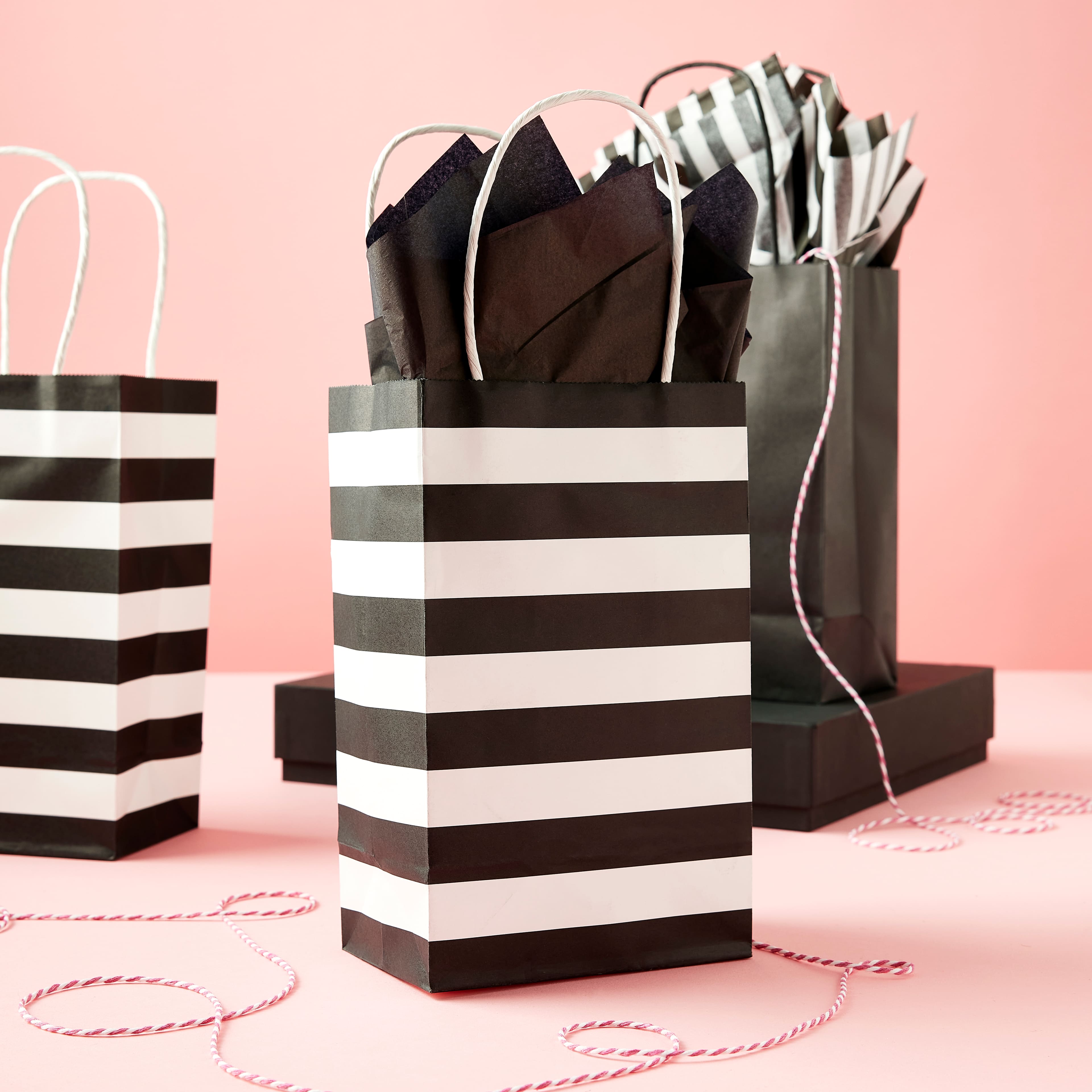 6 Packs: 13 ct. (78 total) Small Black &#x26; White Striped Gift Bags by Celebrate It&#x2122;